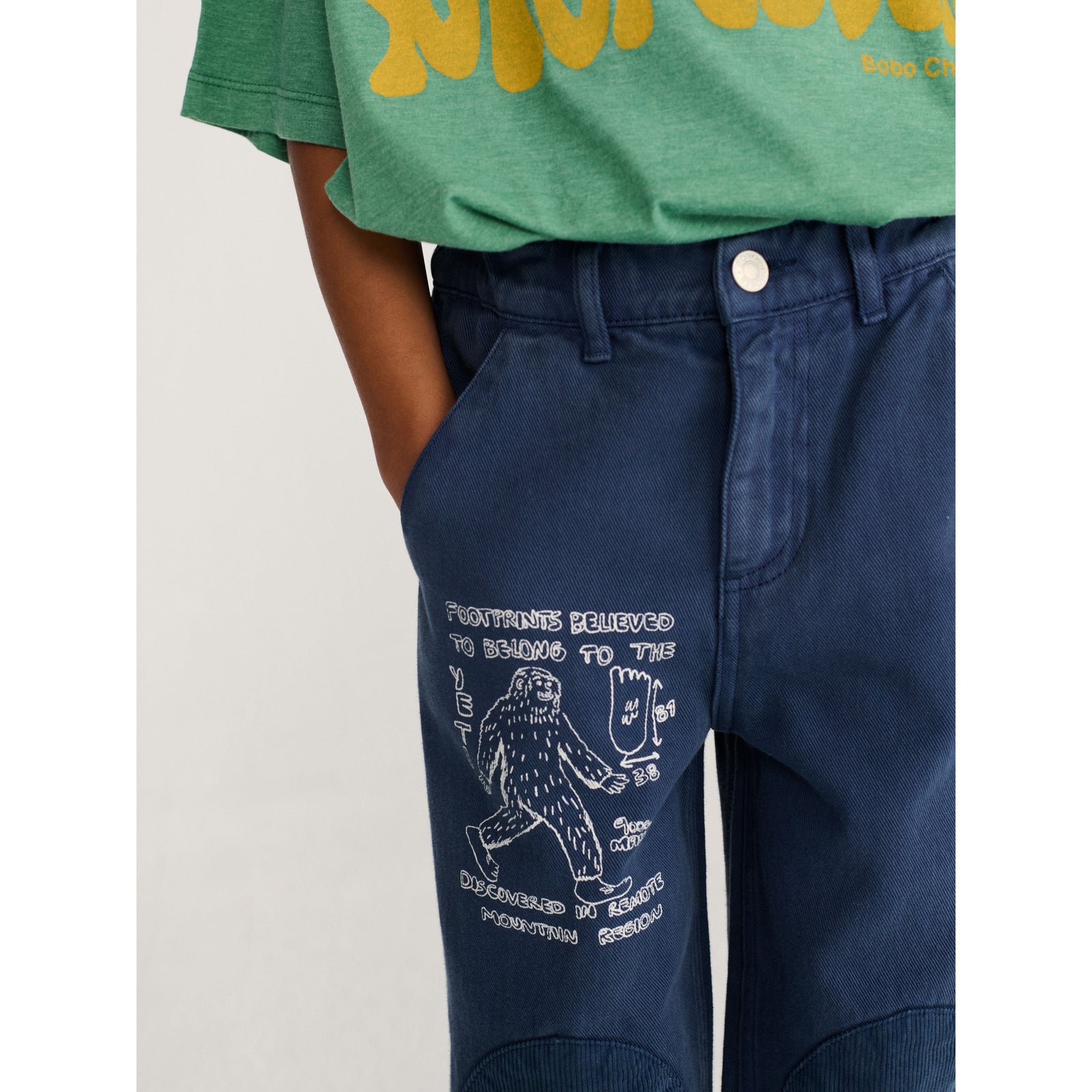 Bobo Choses Mr. Footish Knee Pads Woven Pants, All About Monsters collection, view 2