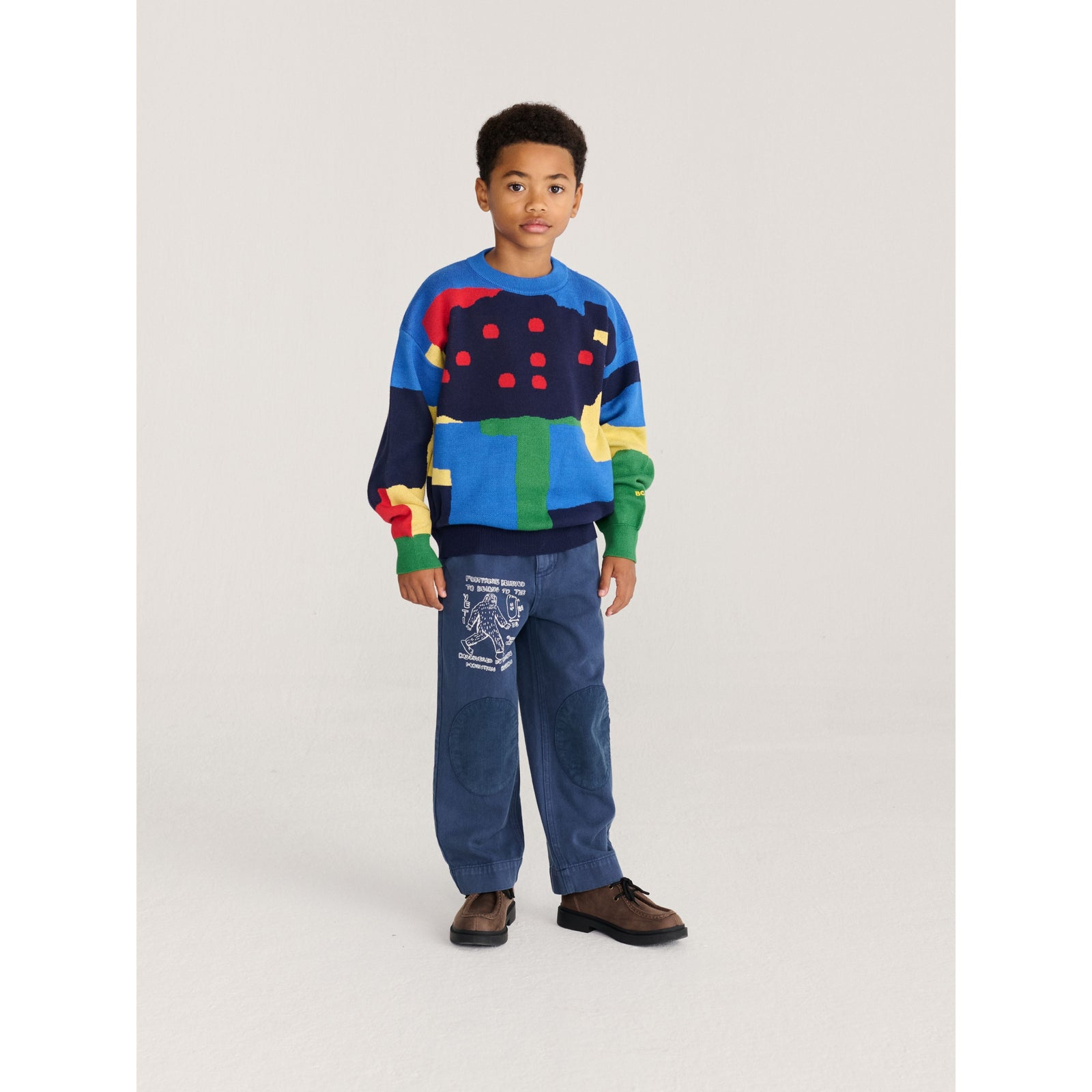 Bobo Choses Mr. Footish Knee Pads Woven Pants, All About Monsters collection, view 7