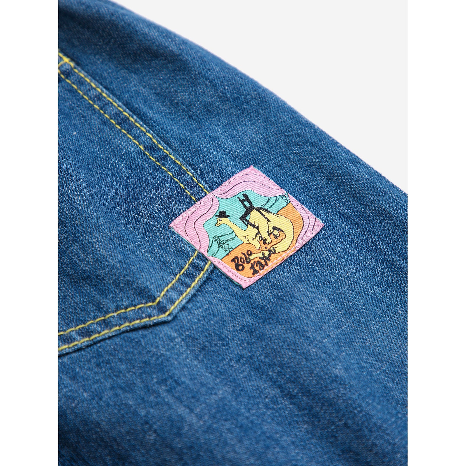 Bobo Choses Taxi Saurus Tag Denim Pants, All About Monsters collection, view 4
