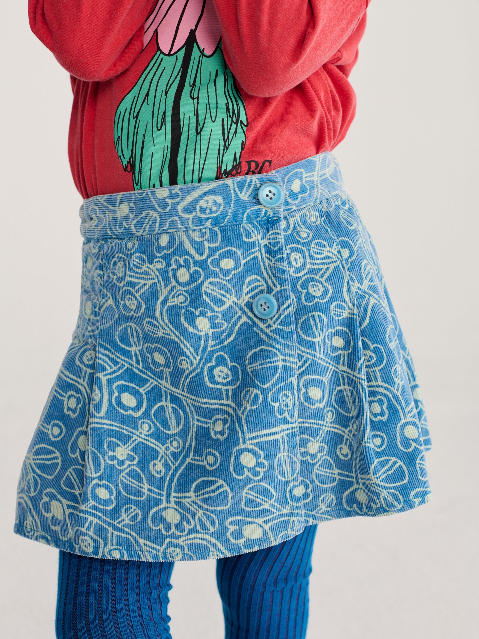 Sketchy Flowers All Over Corduroy Skirt