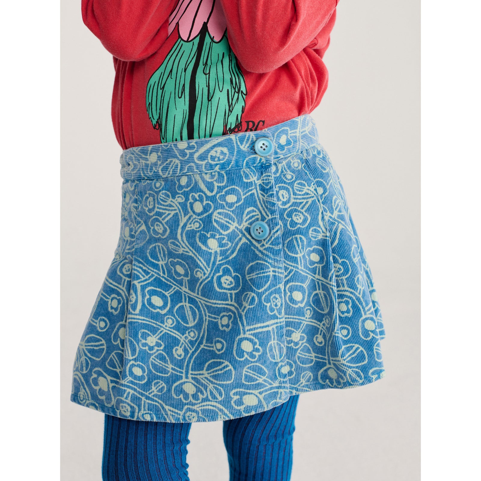 Sketchy Flowers All Over Corduroy Skirt