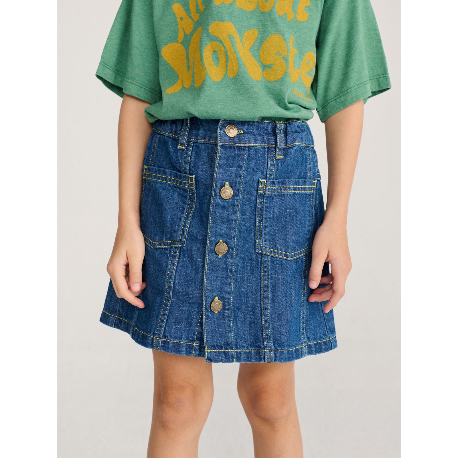 Bobo Choses Booo Bo Choses Tag Denim Skirt, All About Monsters collection, view 3