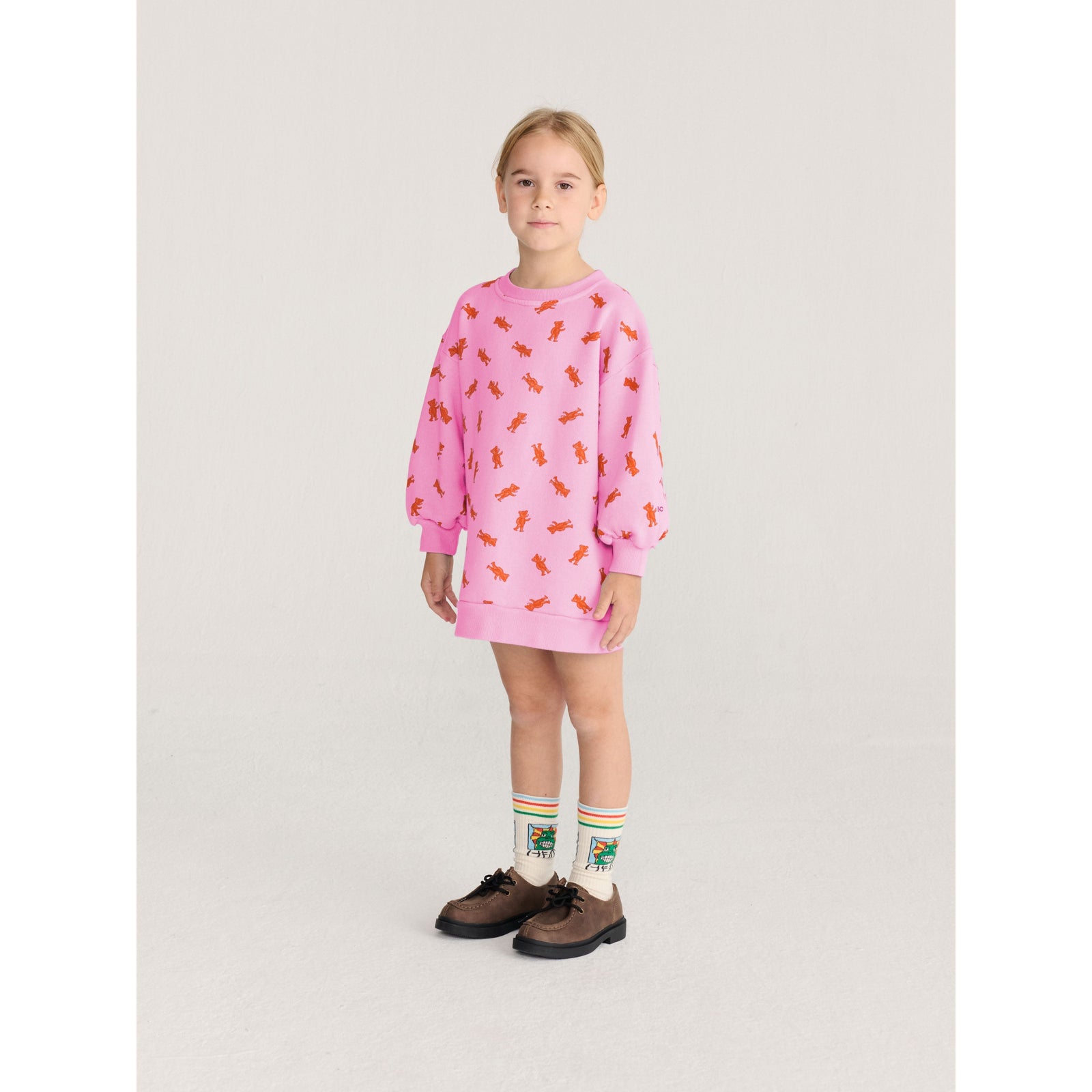 Bobo Choses Softpaw Monster All Over Sweatshirt Dress, All About Monsters collection, view 3