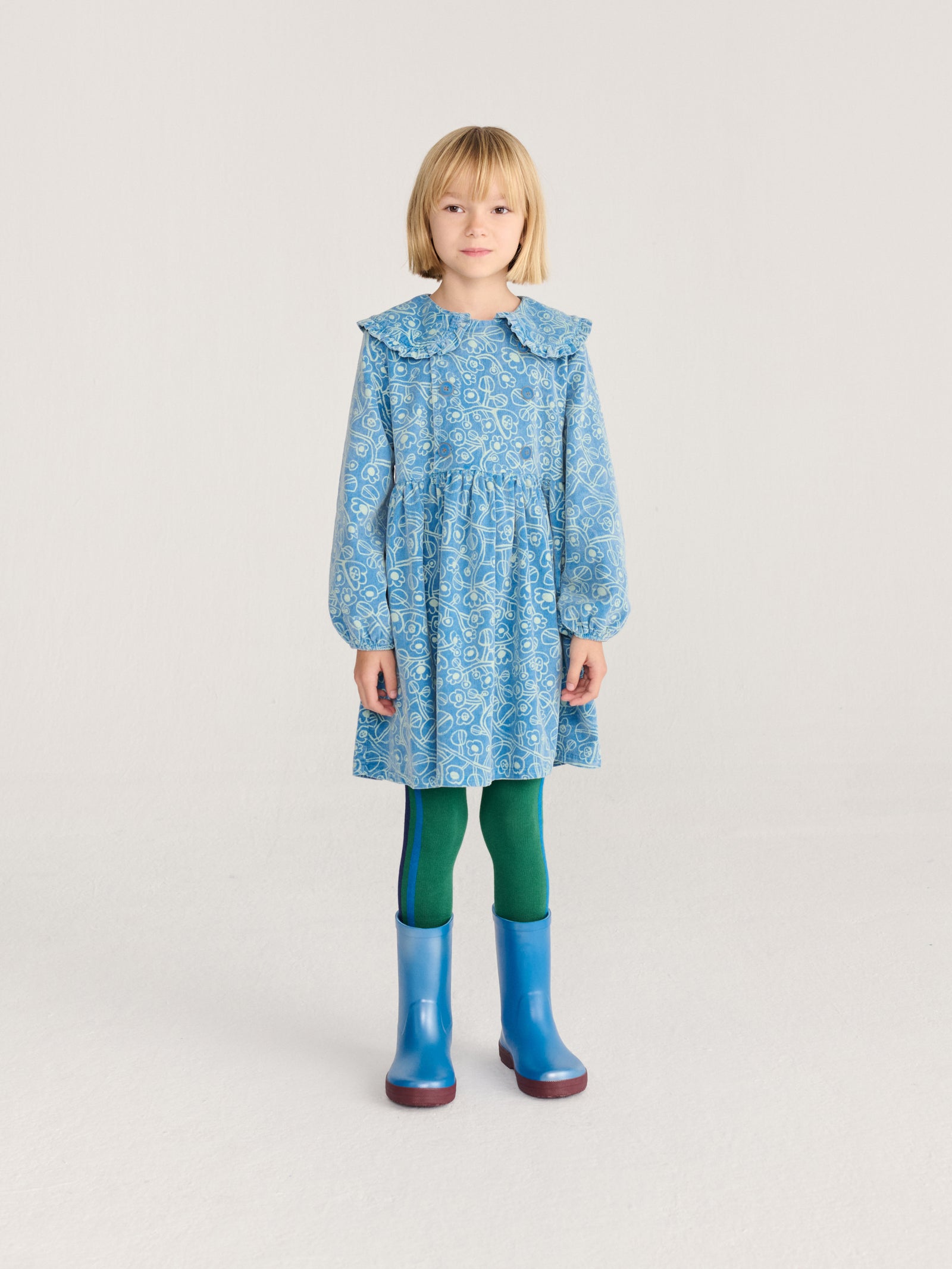 Sketchy Flowers All Over Corduroy Dress