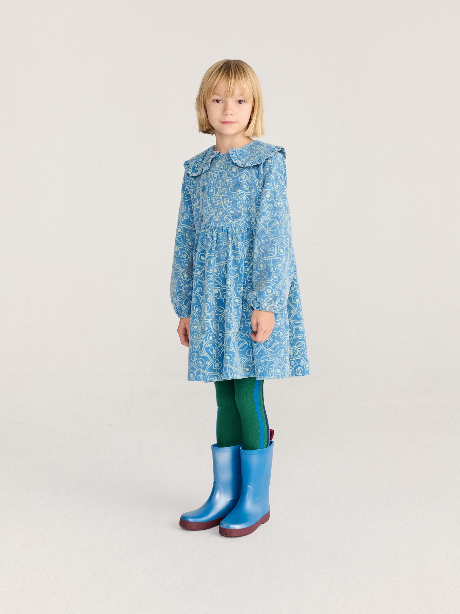 Sketchy Flowers All Over Corduroy Dress
