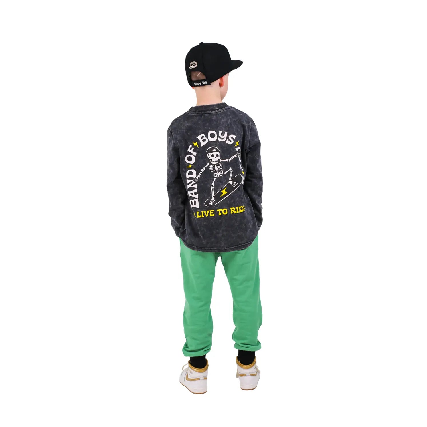 Black Wash Bones Skate LS Tee