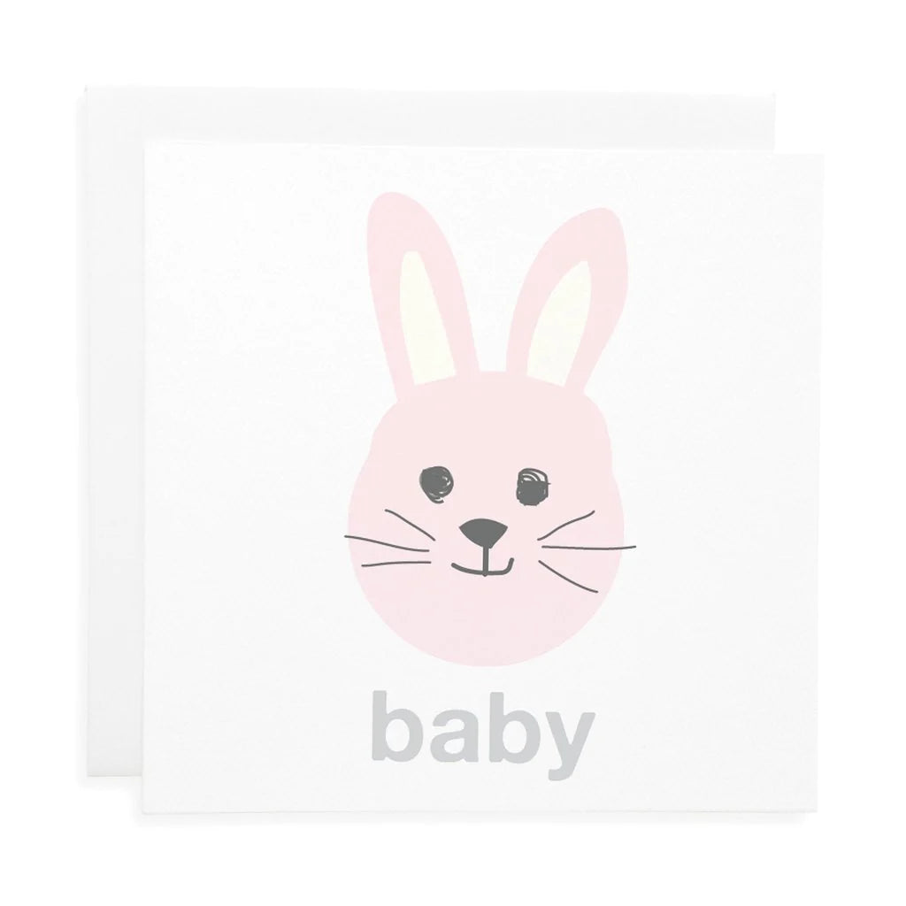 Pink Bunny Baby Card L