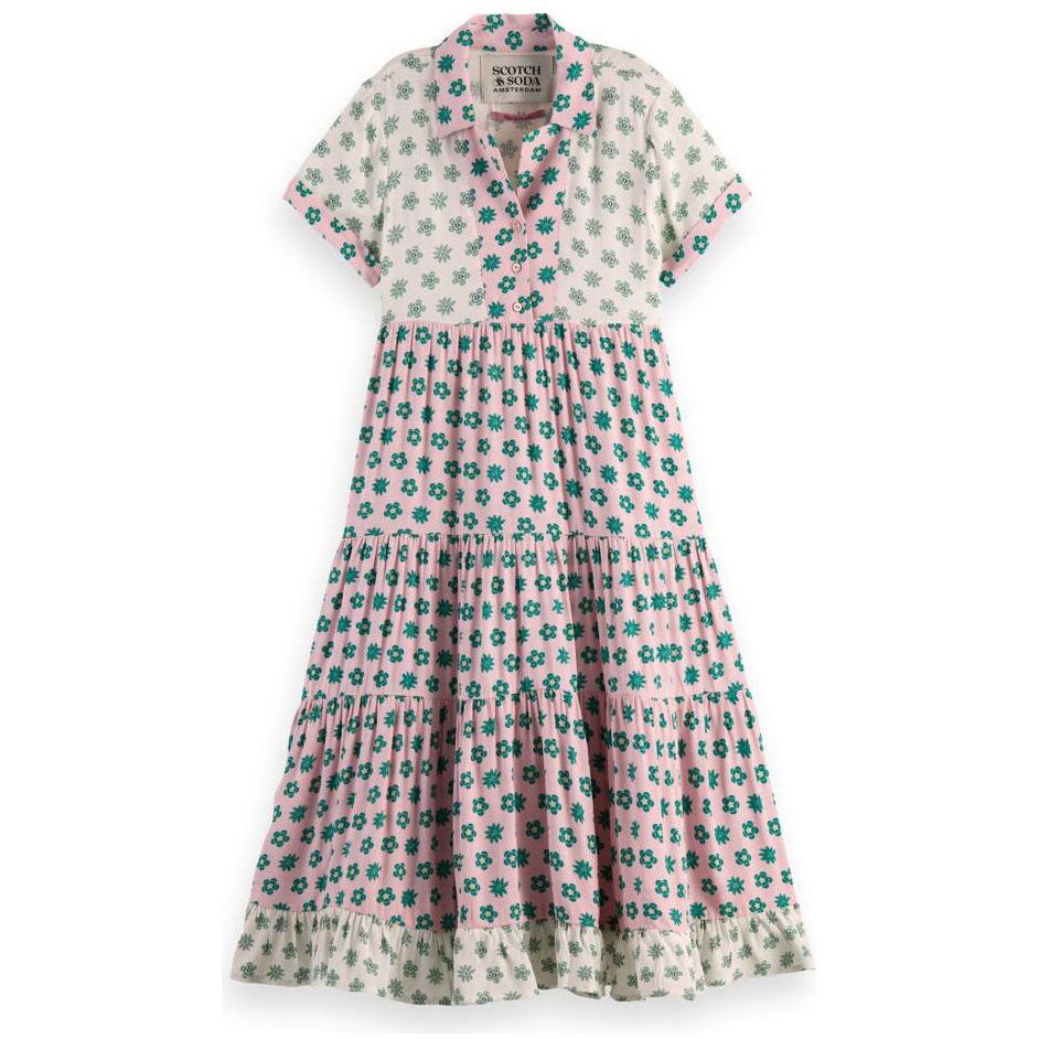 Mixed Print Tiered Maxi Dress - Patchwork Flower