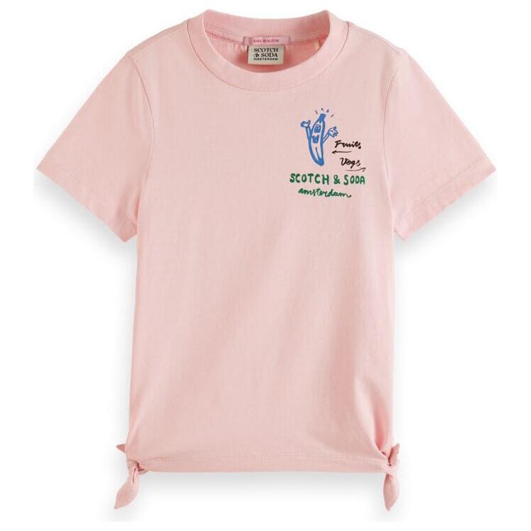 Artwork & Knotted Hem Organic Cotton T-Shirt - Blush