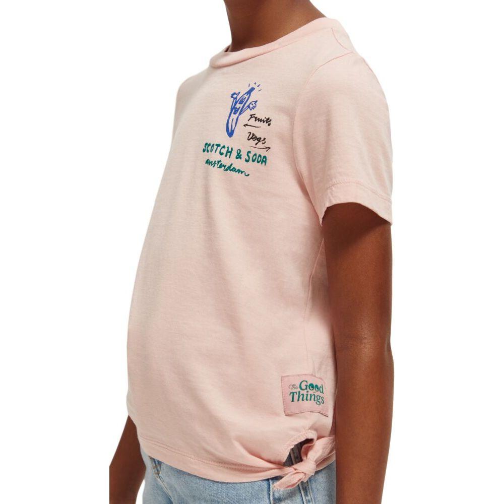 Artwork & Knotted Hem Organic Cotton T-Shirt - Blush