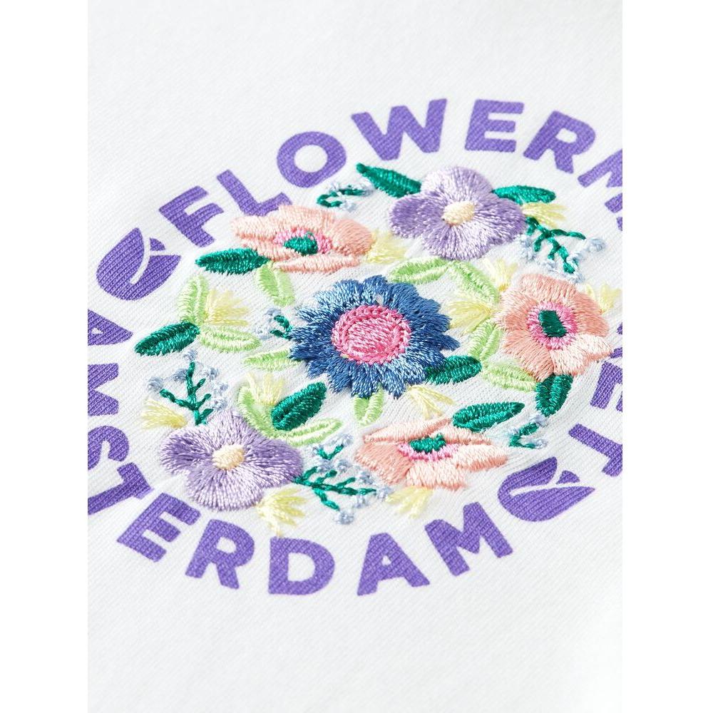 Slim Fit Floral-Embroidered T-Shirt - White