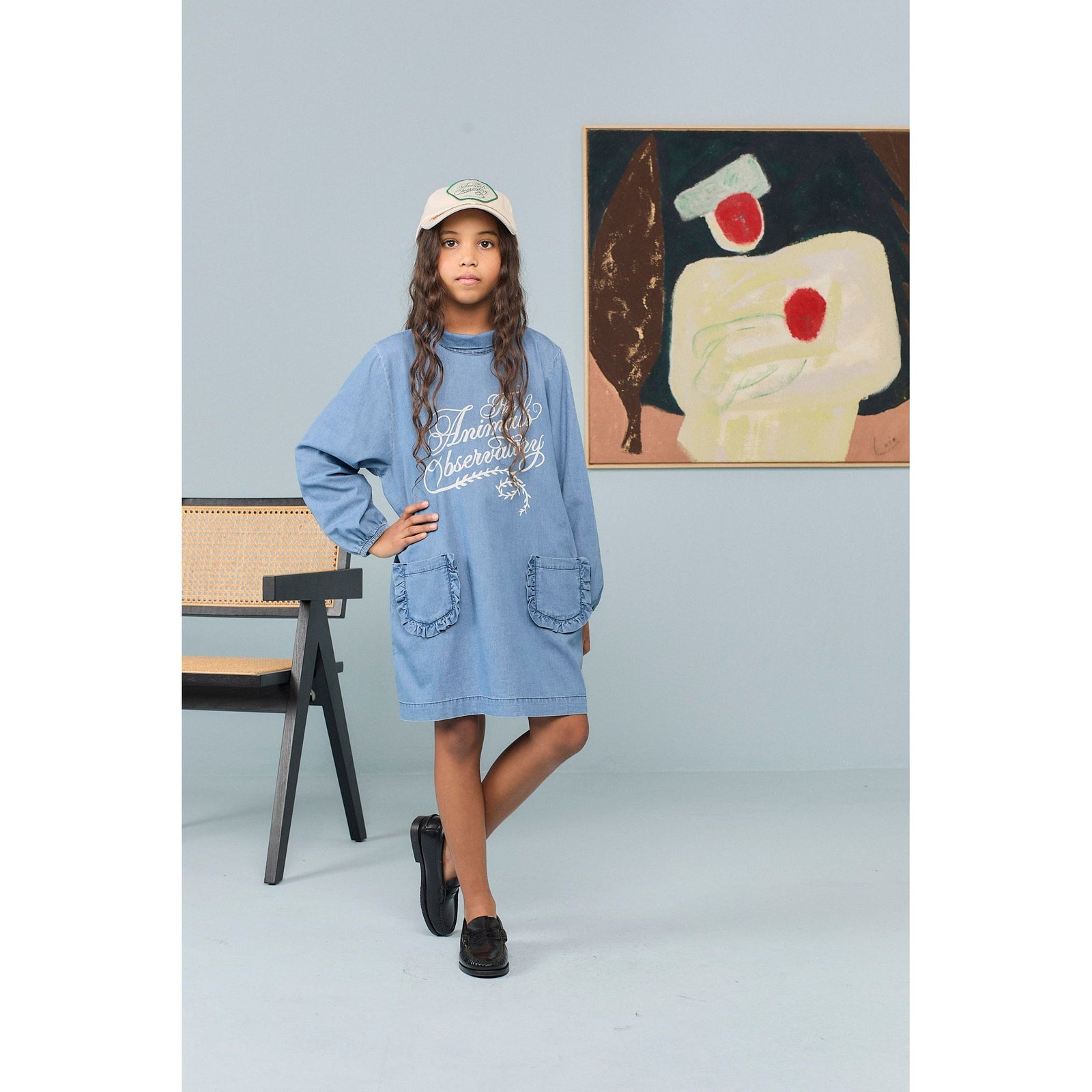 Dragon Denim Kid Dress - Dusty Blue