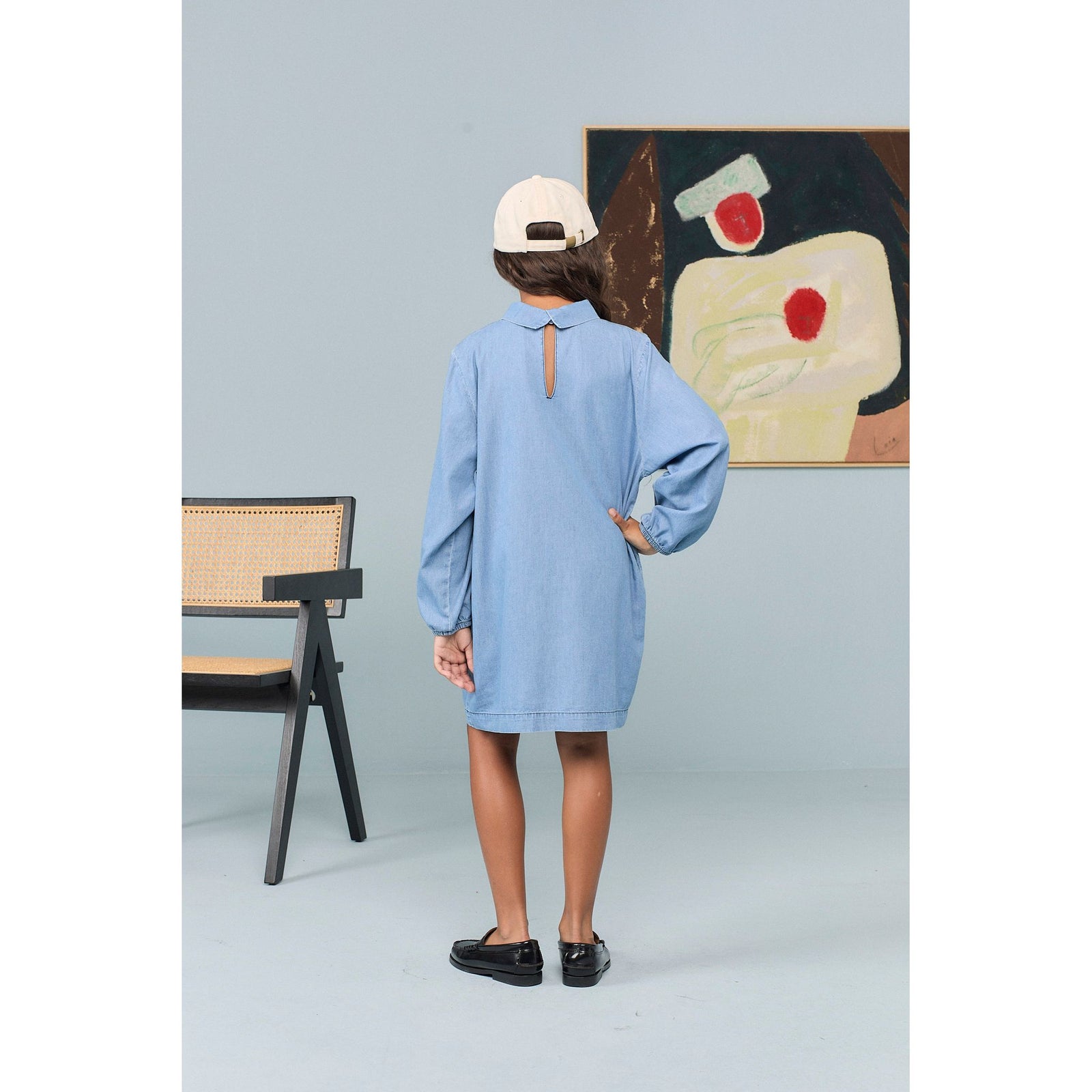 Dragon Denim Kid Dress - Dusty Blue