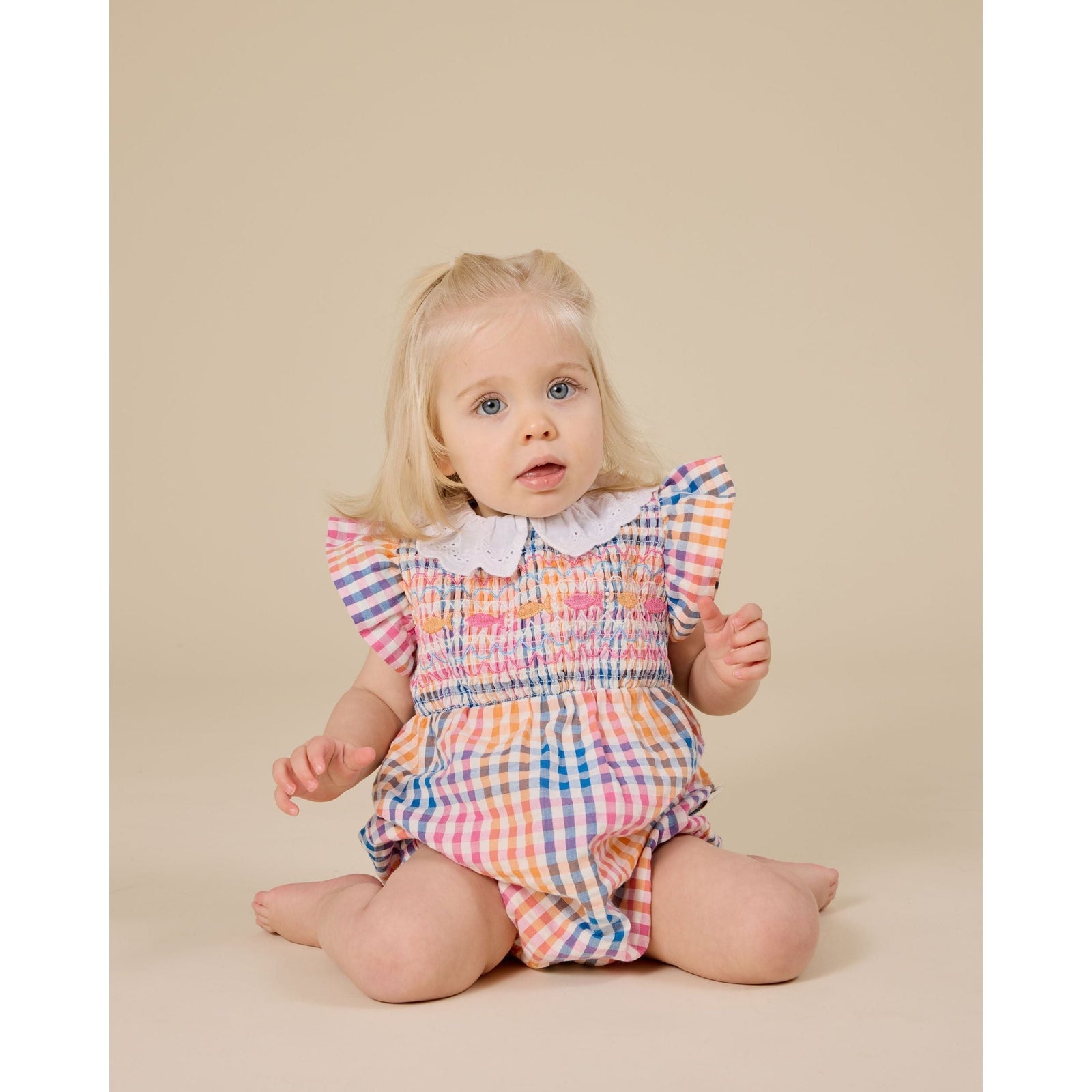 Rainbow Gingham Lani Smocked Romper
