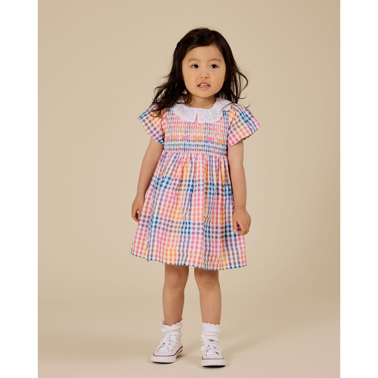 Rainbow Gingham Flo Smocked Dress