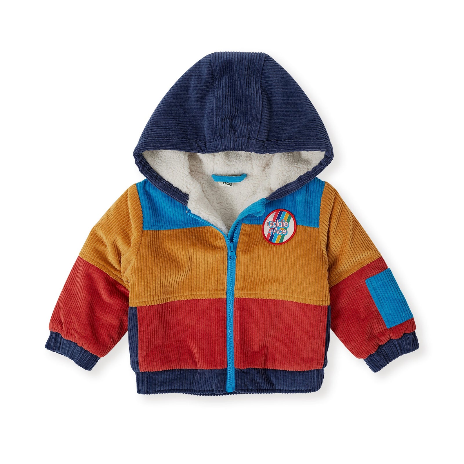 Goldie & Ace Retro Corduroy Colourblock Jacket, product flat lay