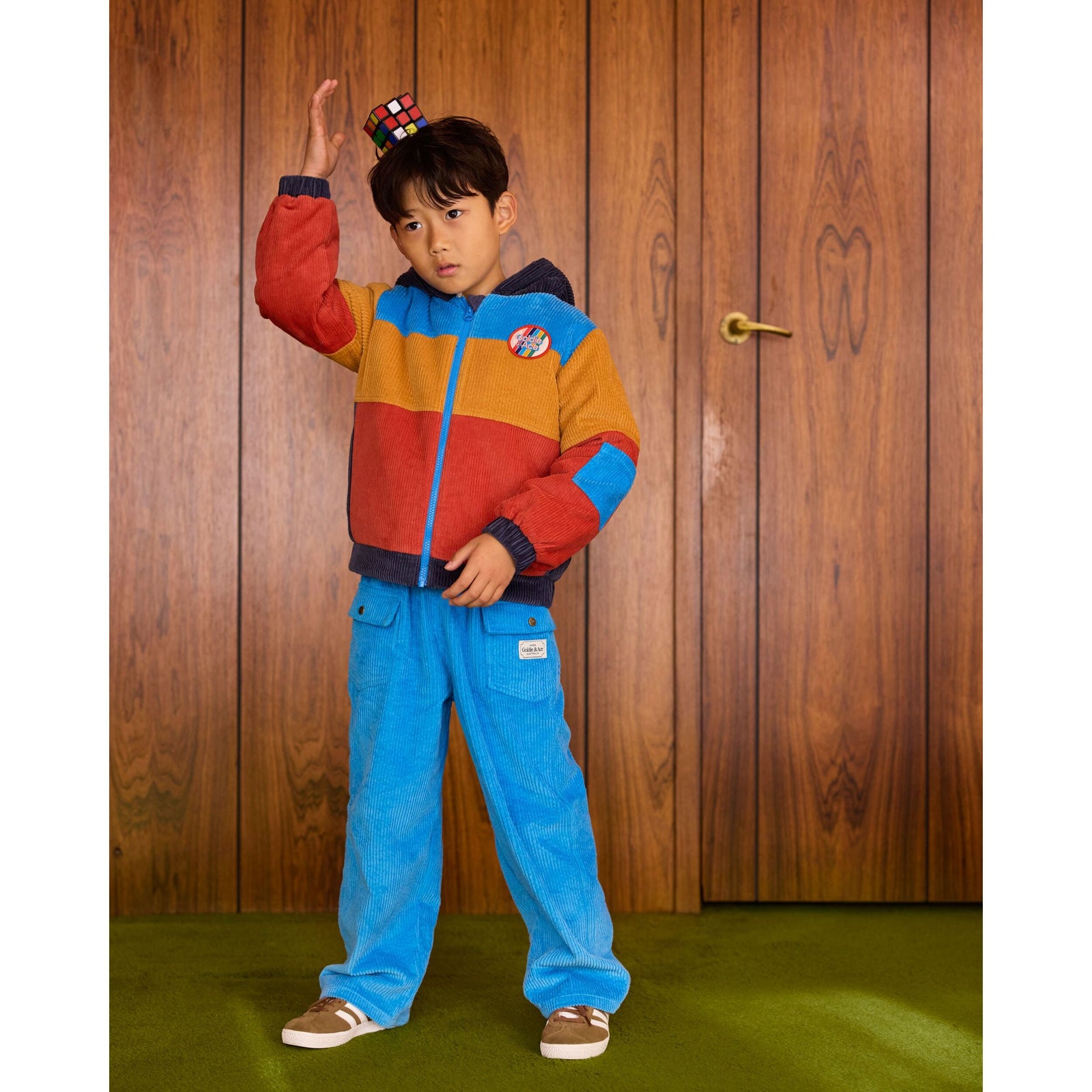 Child wearing Goldie & Ace Retro Corduroy Colourblock Jacket