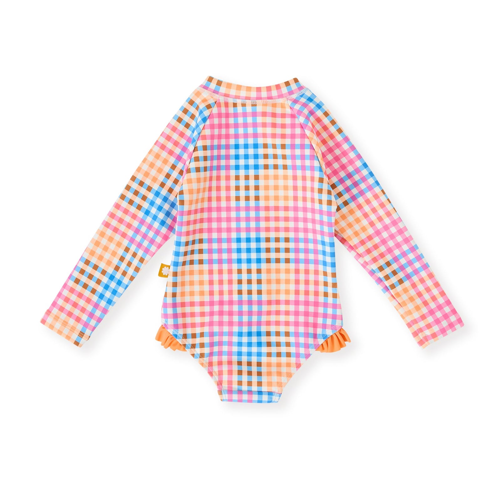 Rainbow Gingham Long Sleeve Frill Swimsuit