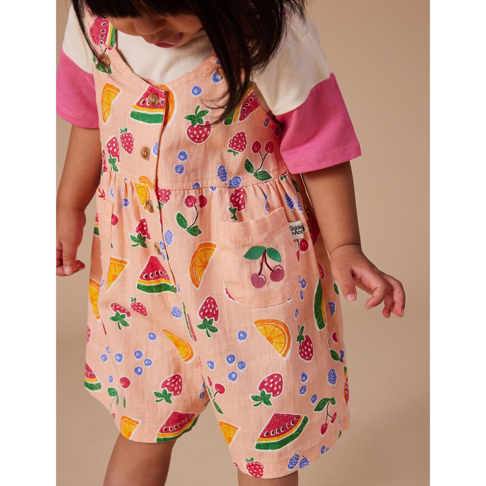 Sara Linen Shortalls Fruit Salad