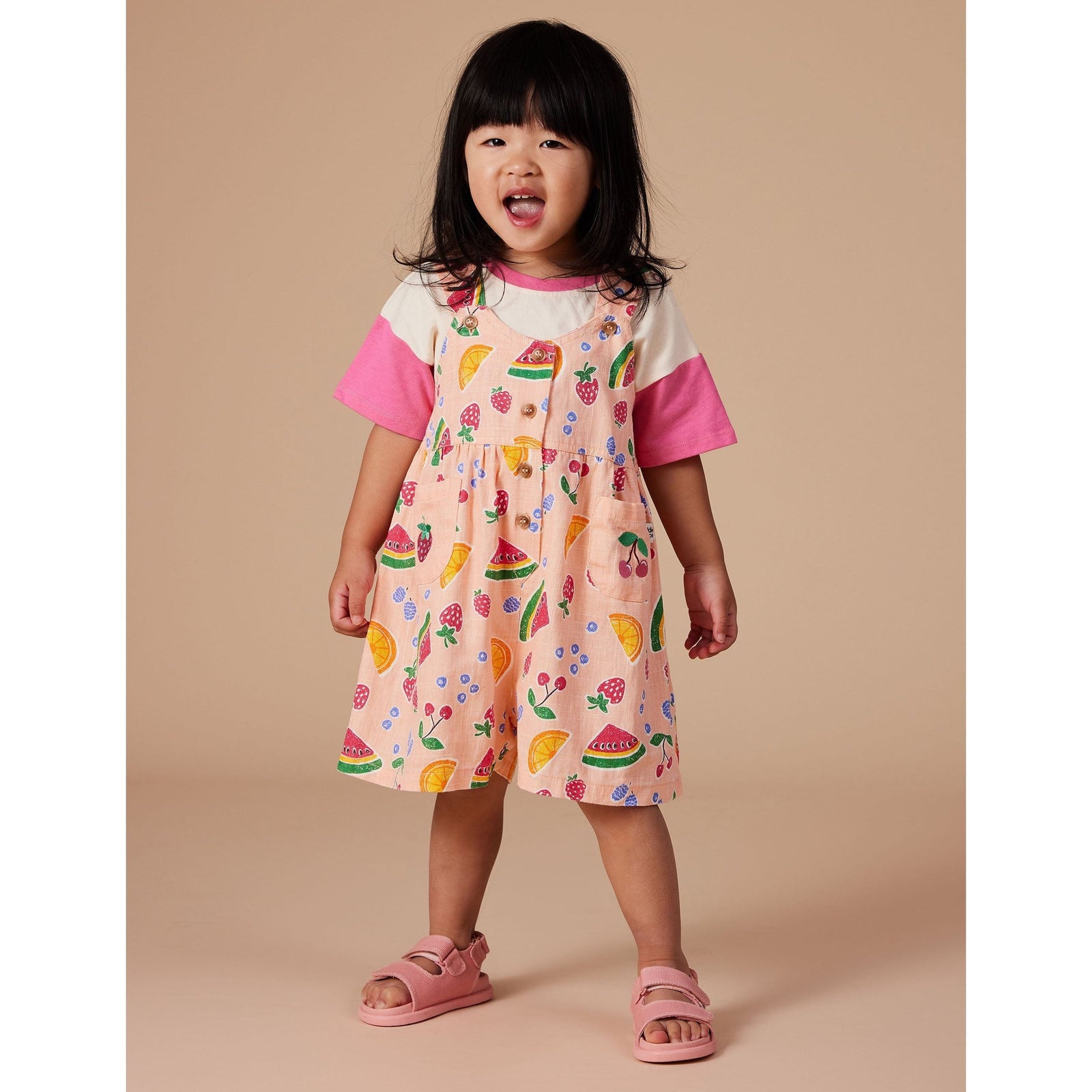 Sara Linen Shortalls Fruit Salad
