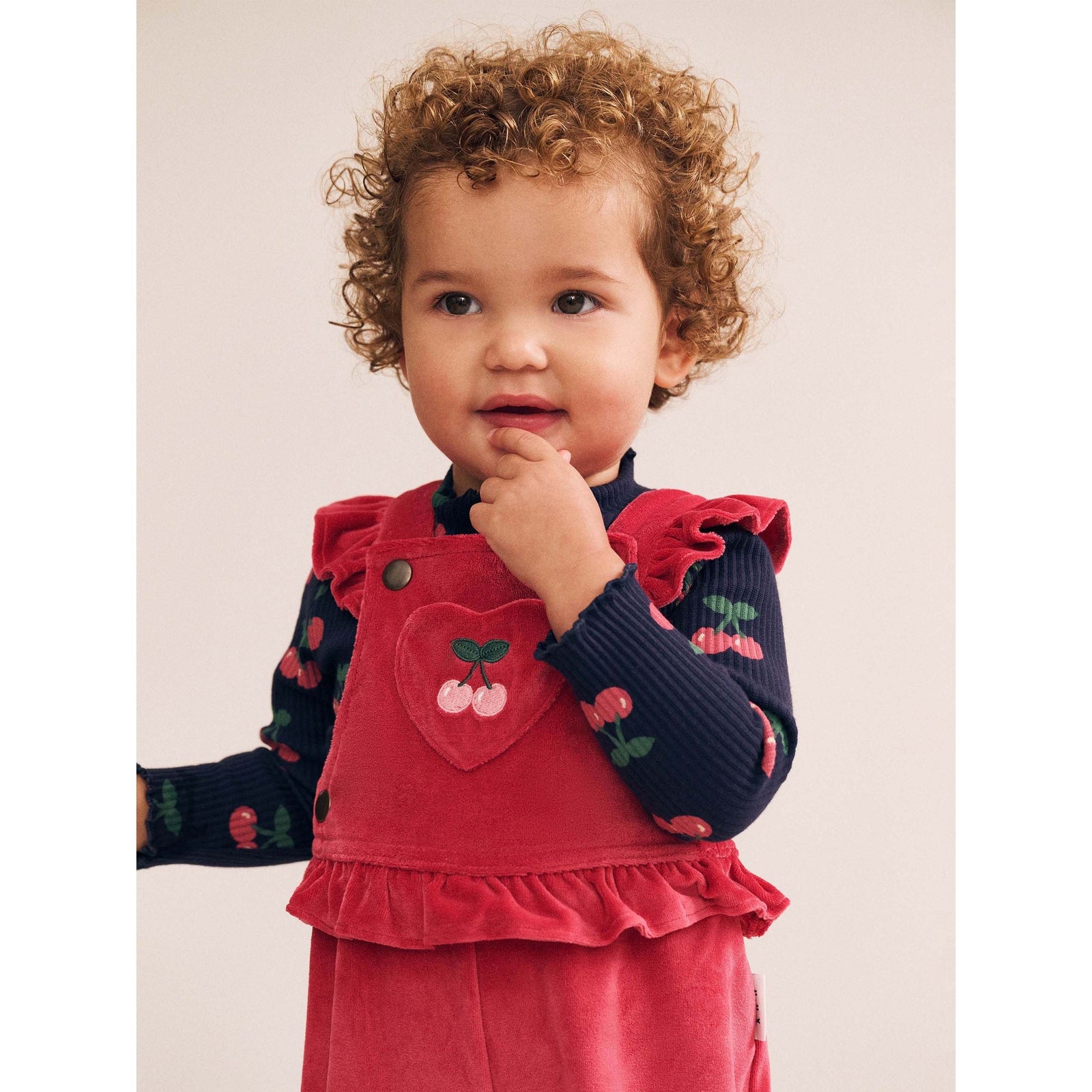 Very Cherry Velour Frill Overall