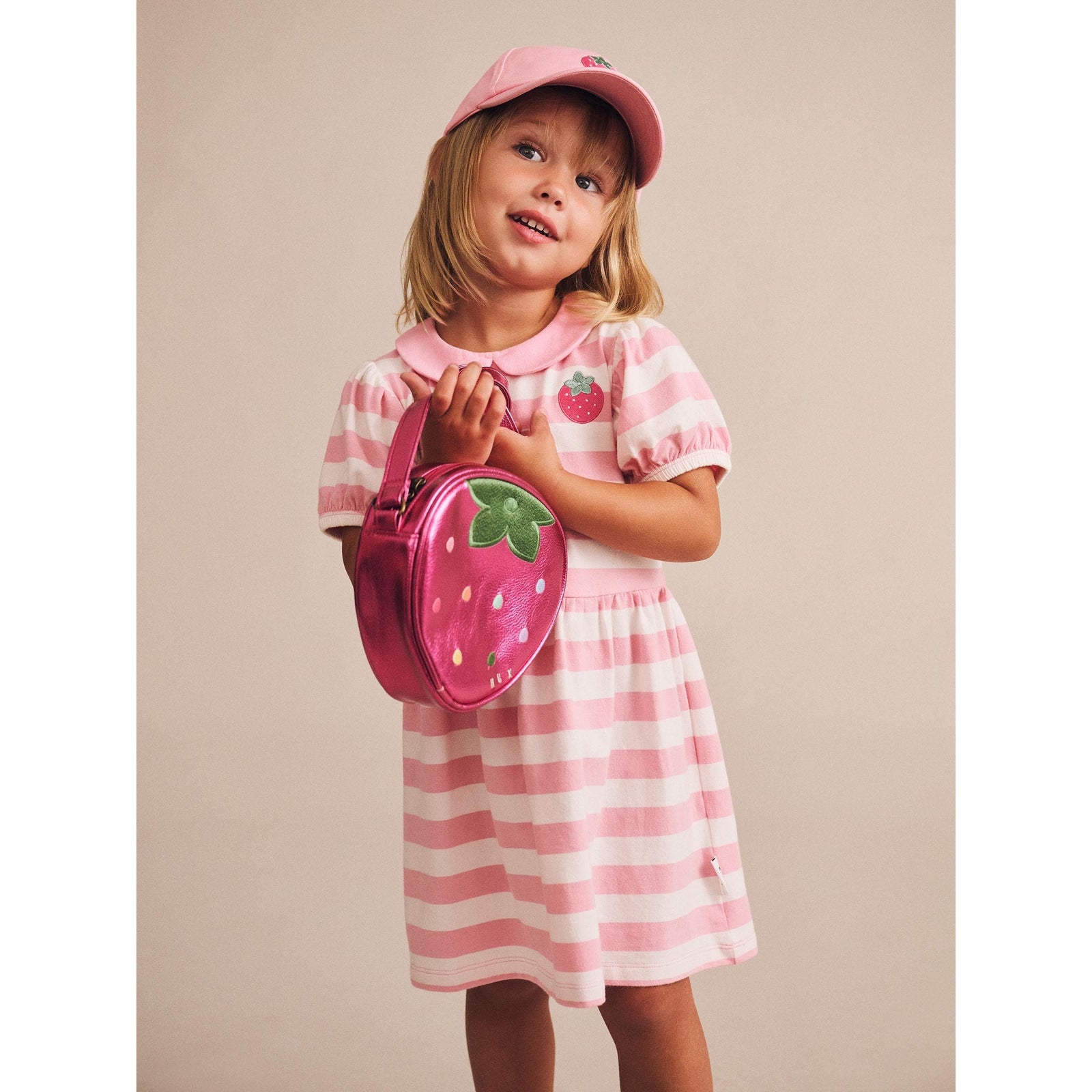 Strawberry Stripe Puff Sleeve Dress