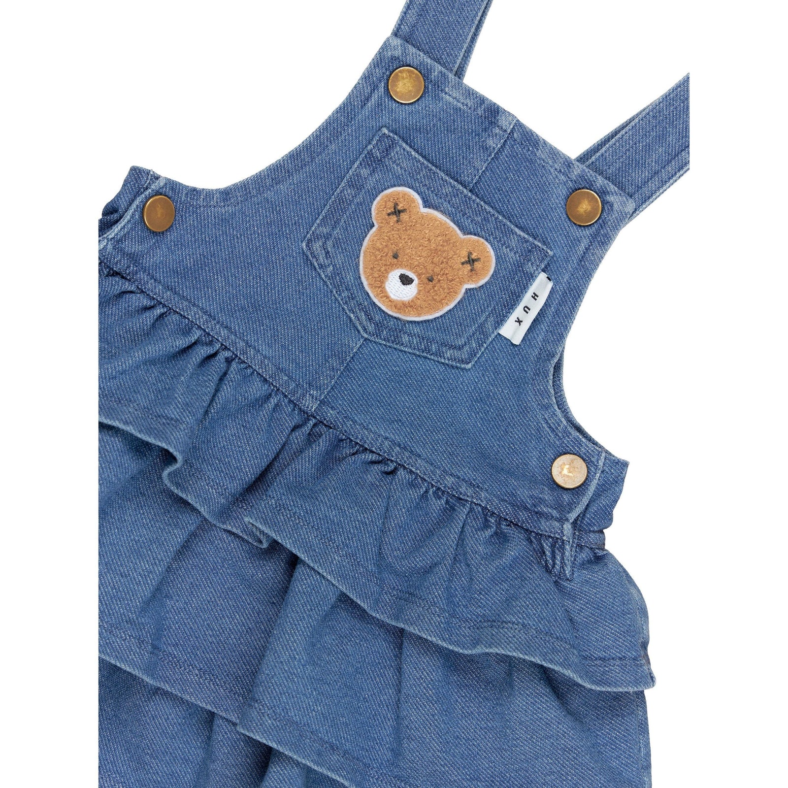 Huxbear Knit Denim Frill Overall Dress