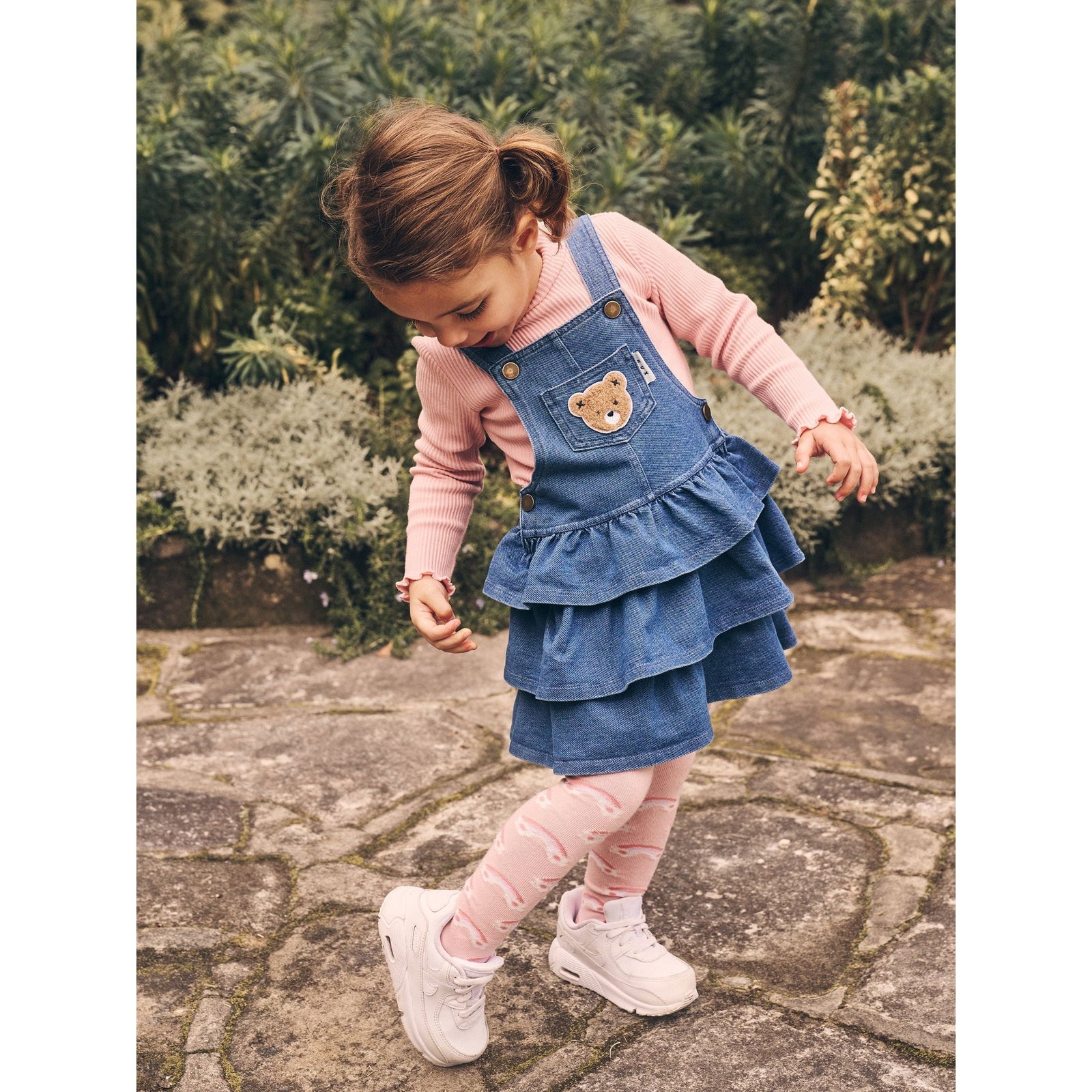 Huxbear Knit Denim Frill Overall Dress