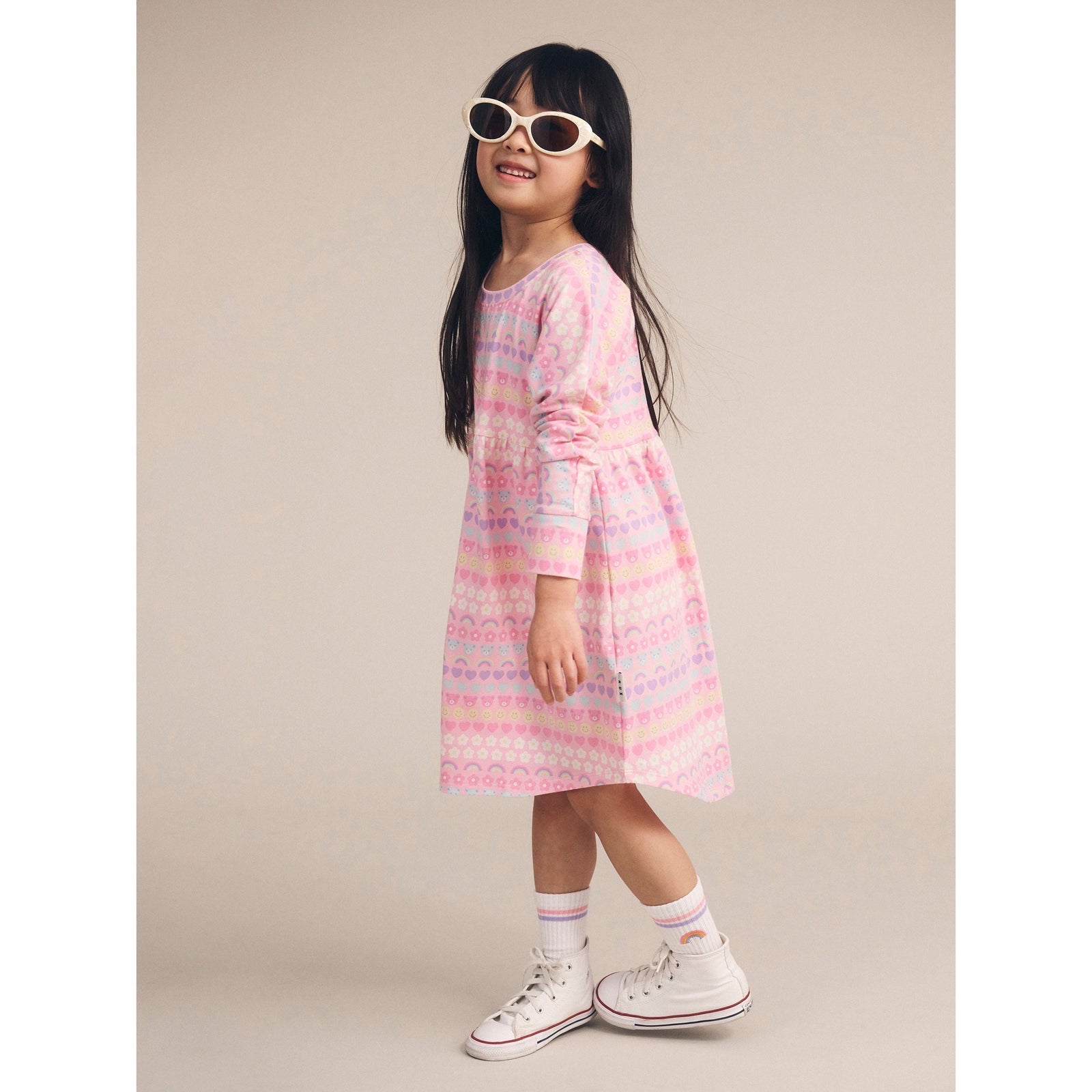 Emoji Rainbow Long Sleeve Swirl Dress