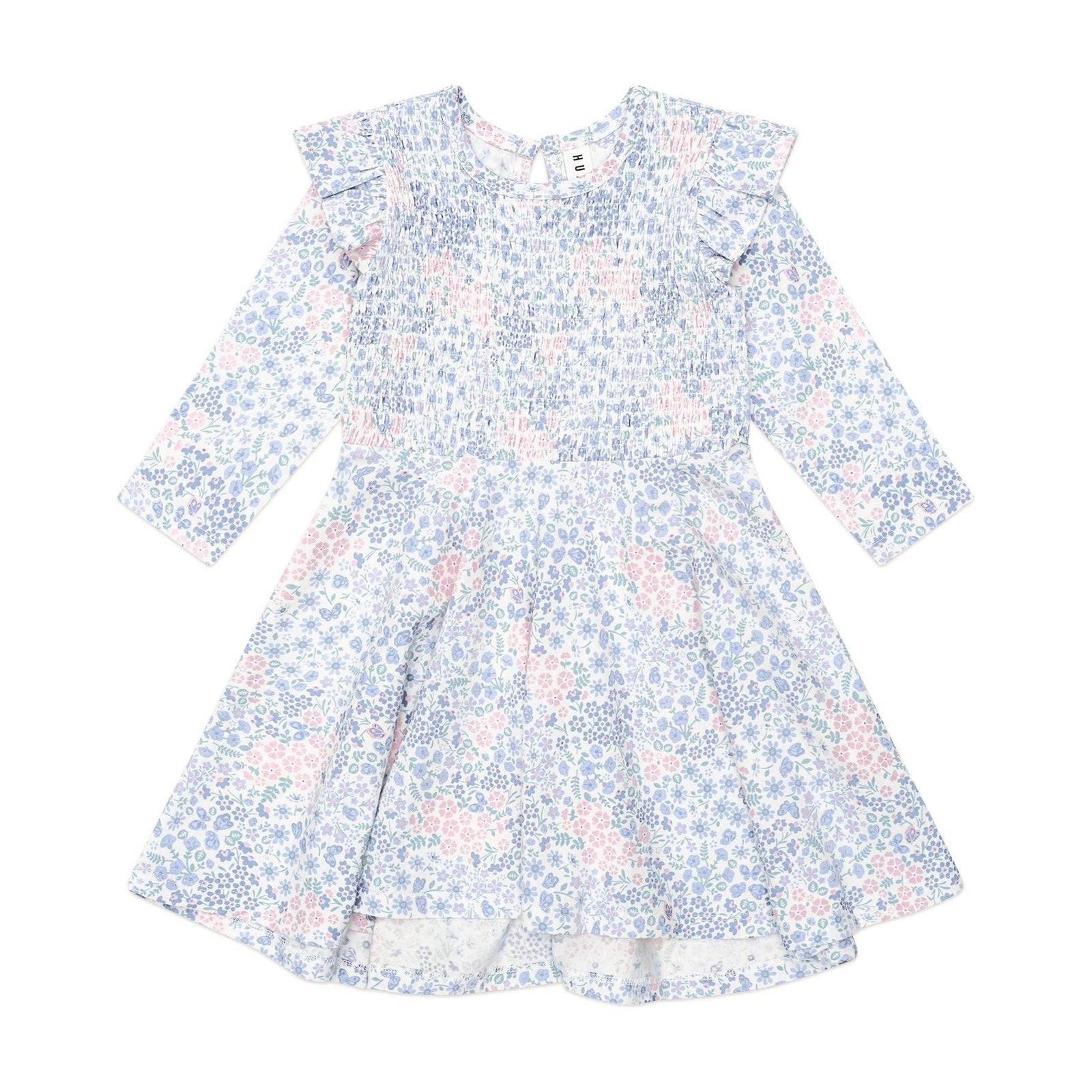 Flower Garden Shirred Long Sleeve Dress