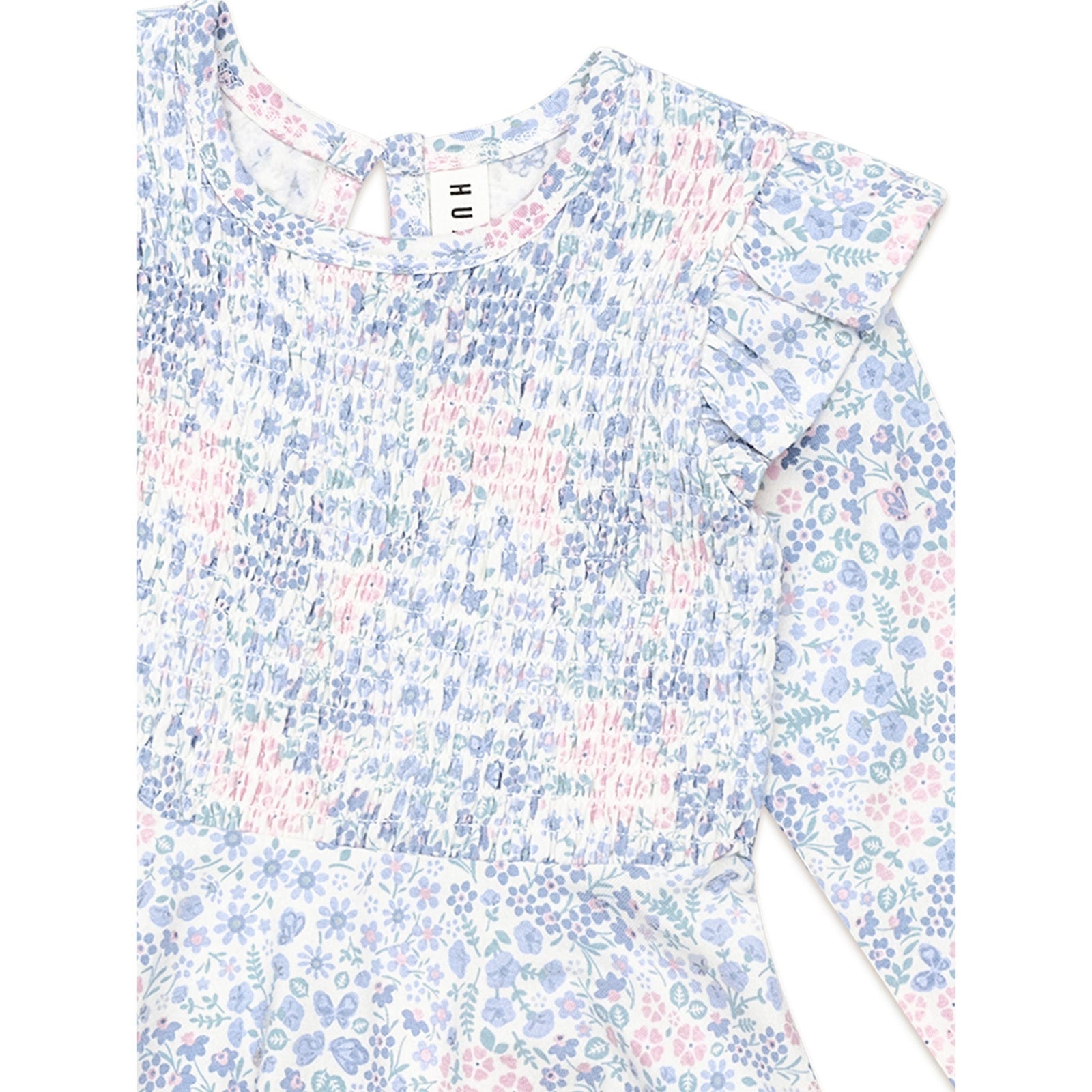 Flower Garden Shirred Long Sleeve Dress