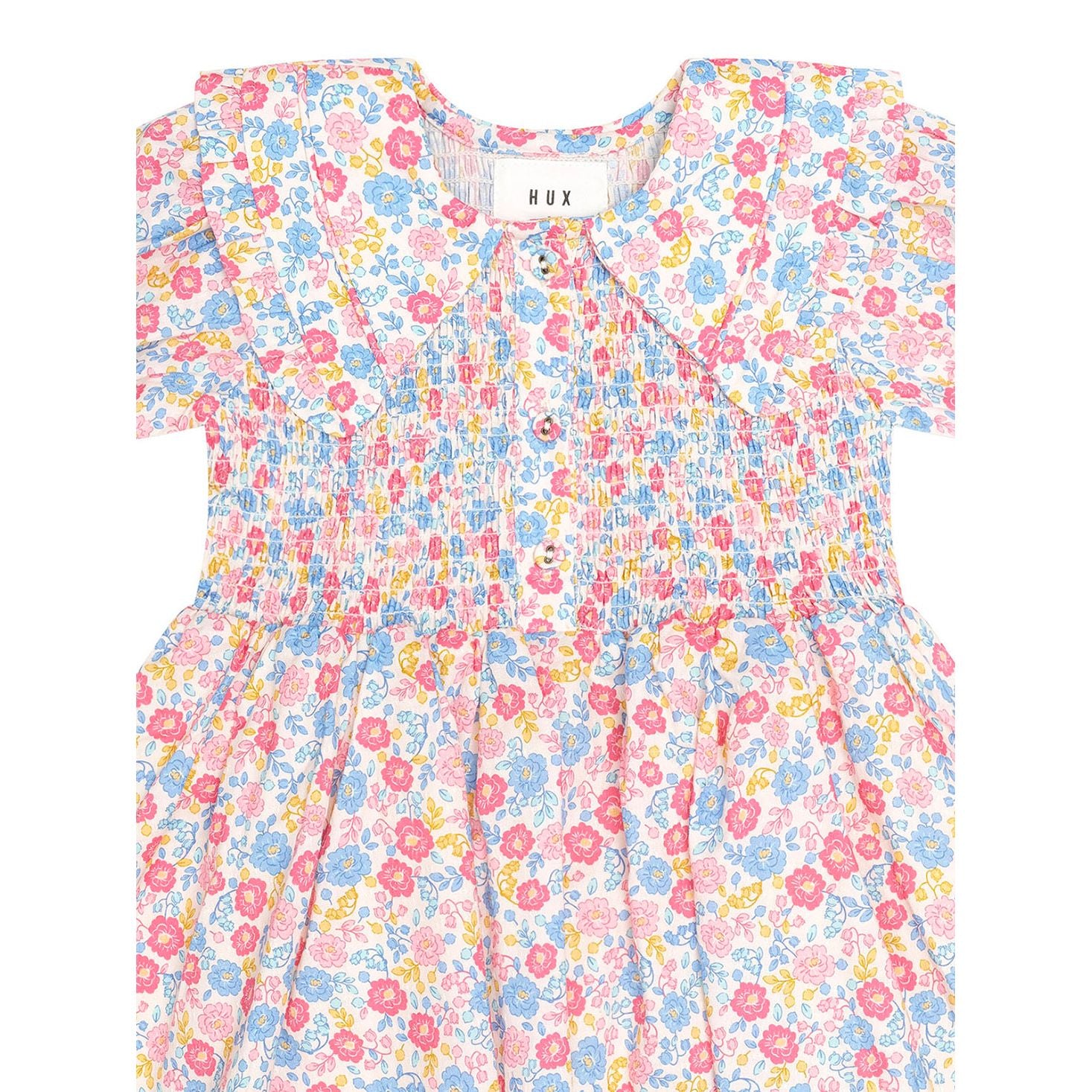 Vintage Floral Shirred Collar Dress
