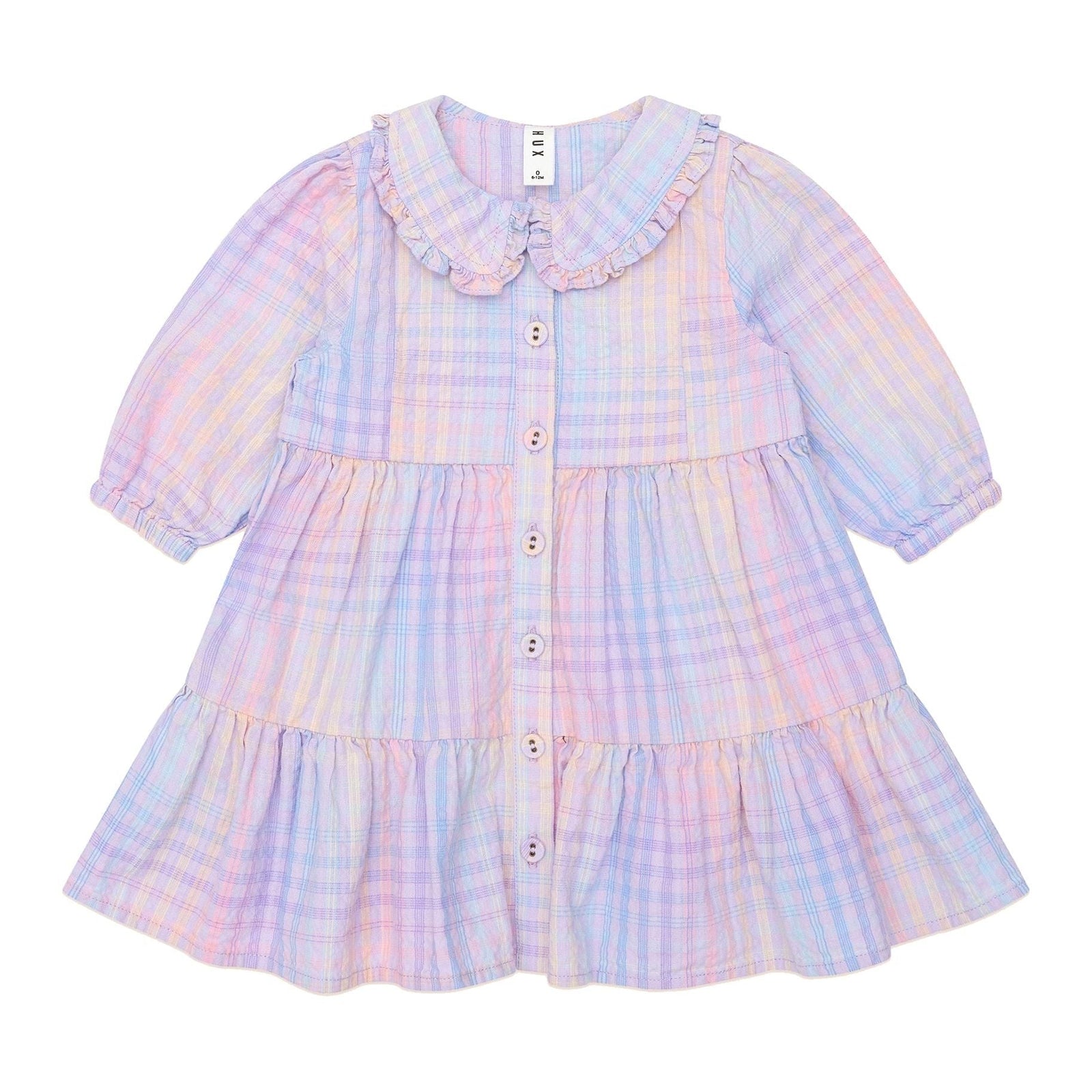 Rainbow Check Long Sleeve Frill Dress