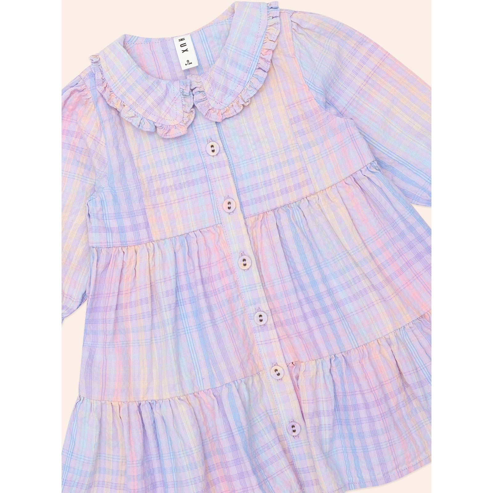 Rainbow Check Long Sleeve Frill Dress