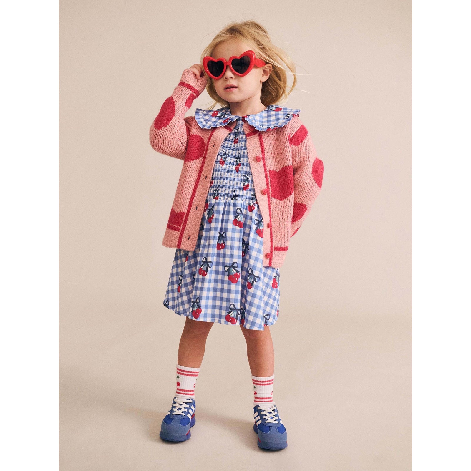 Cherry Gingham Shirred Dress
