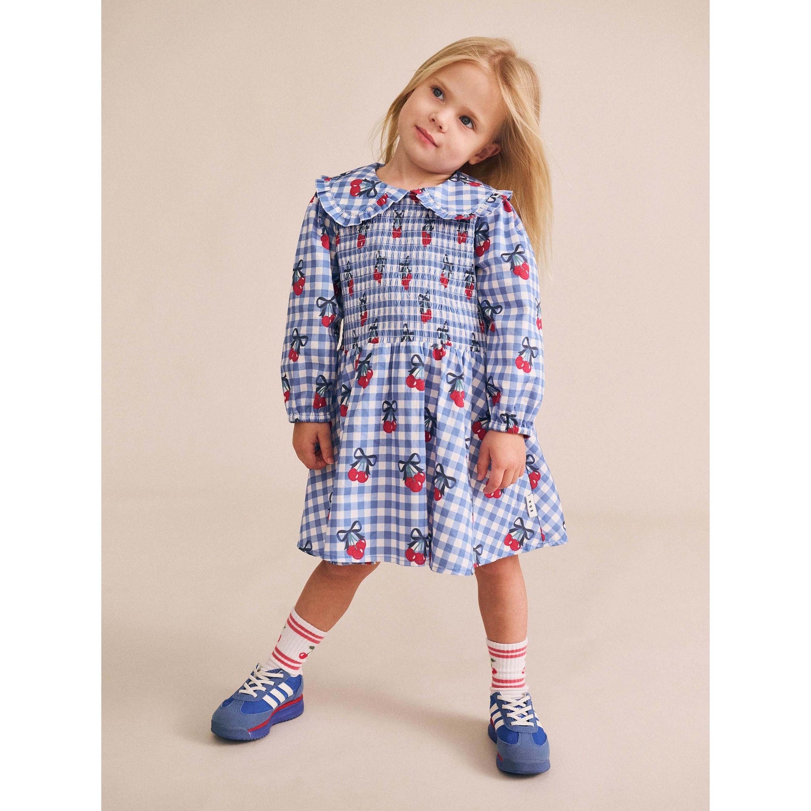 Cherry Gingham Shirred Dress