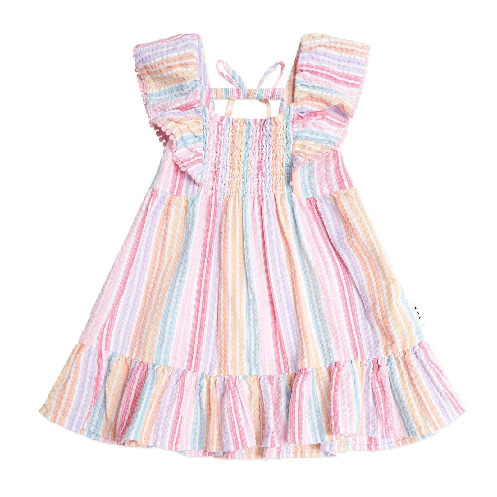 Rainbow Stripe Shirred Frill Dress