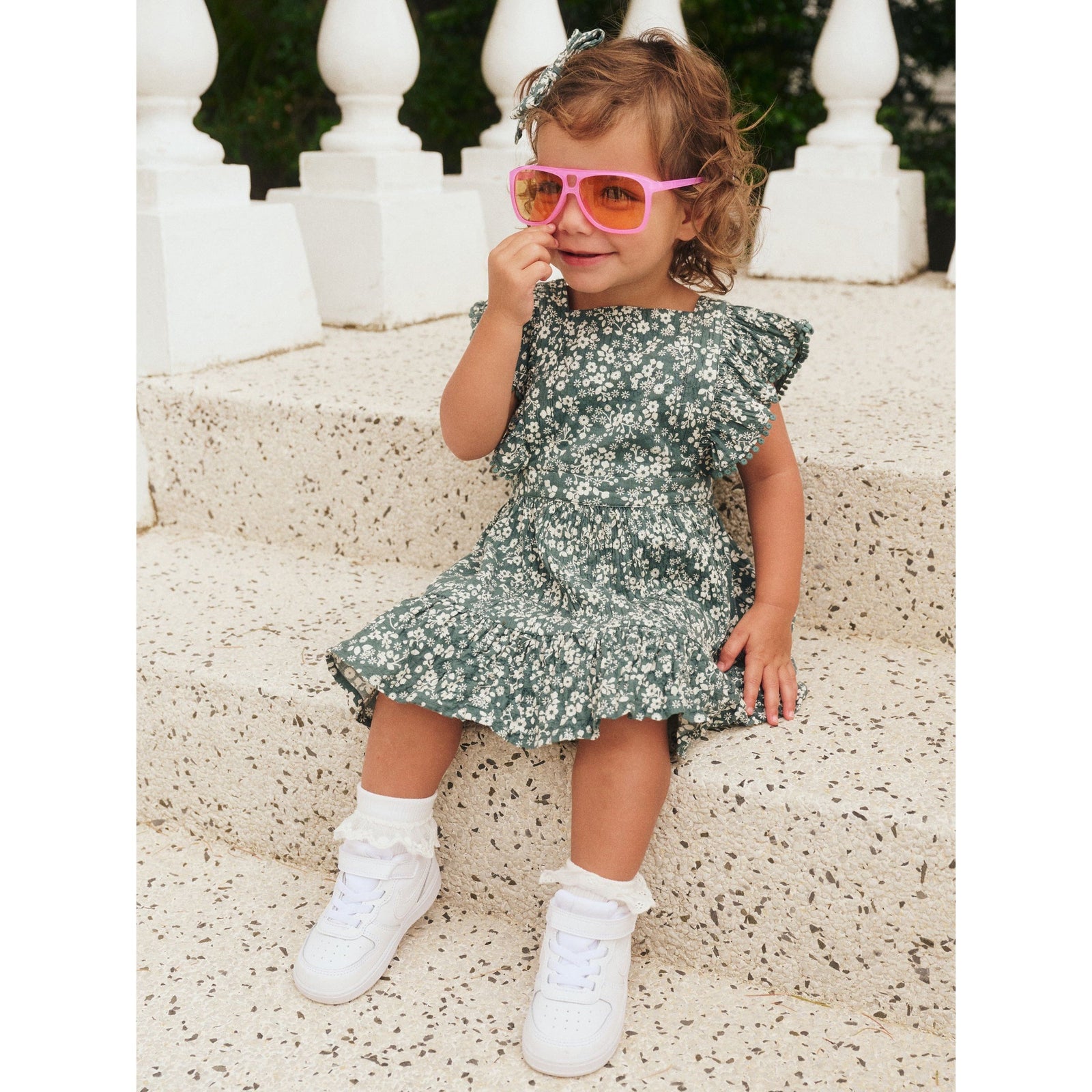 Floral Pine Bib Dress - Pine