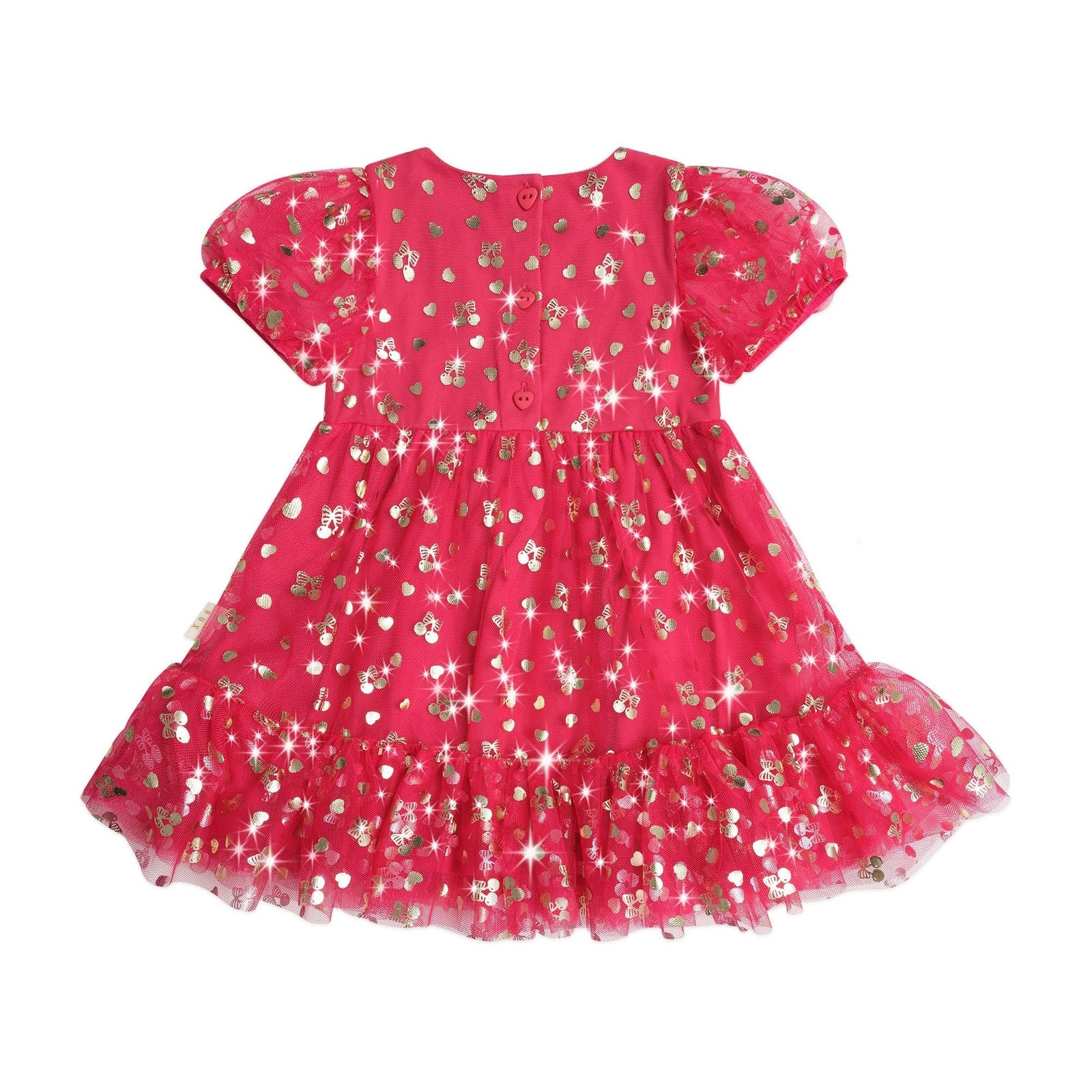 Golden Cherries Puff Sleeve Tulle Dress