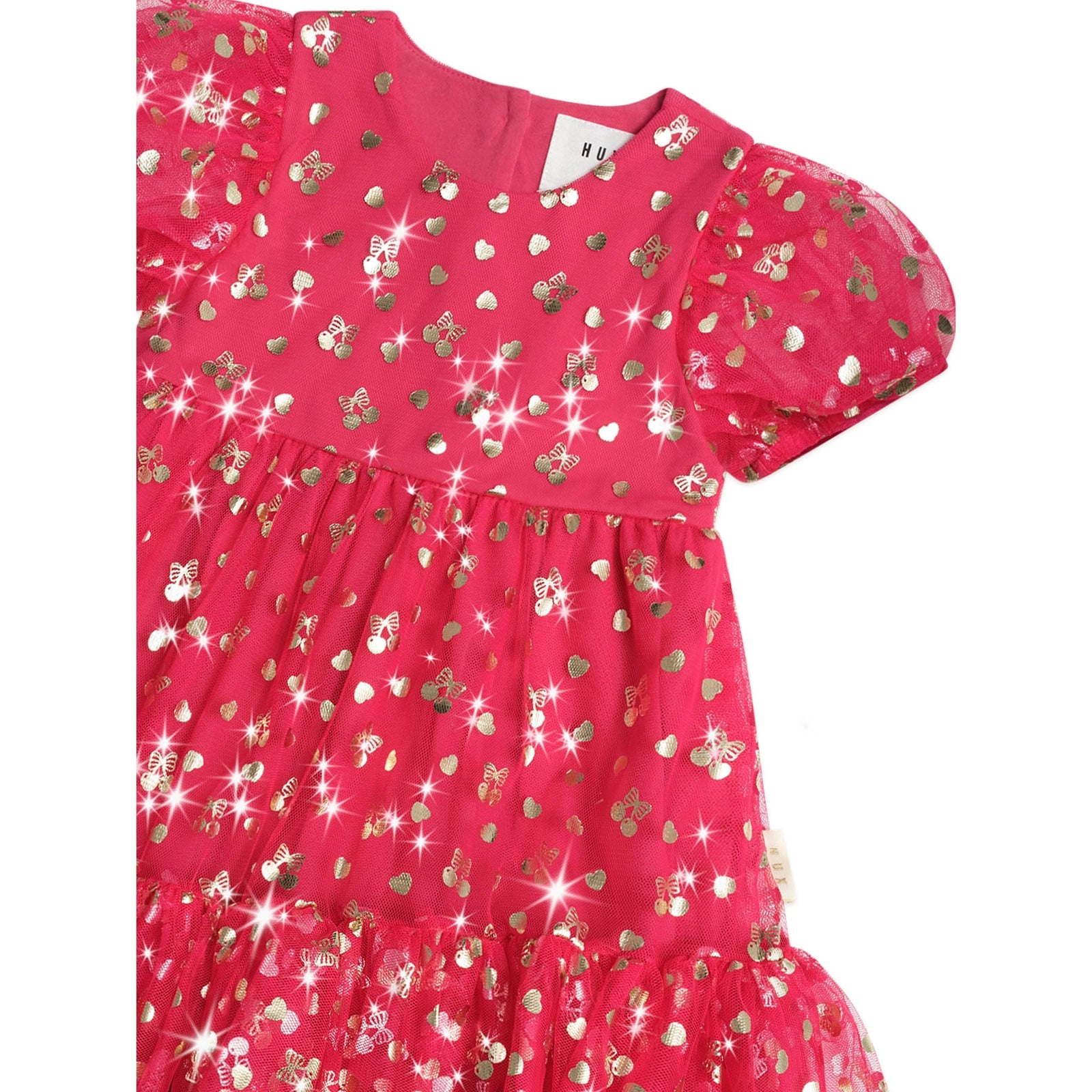 Golden Cherries Puff Sleeve Tulle Dress