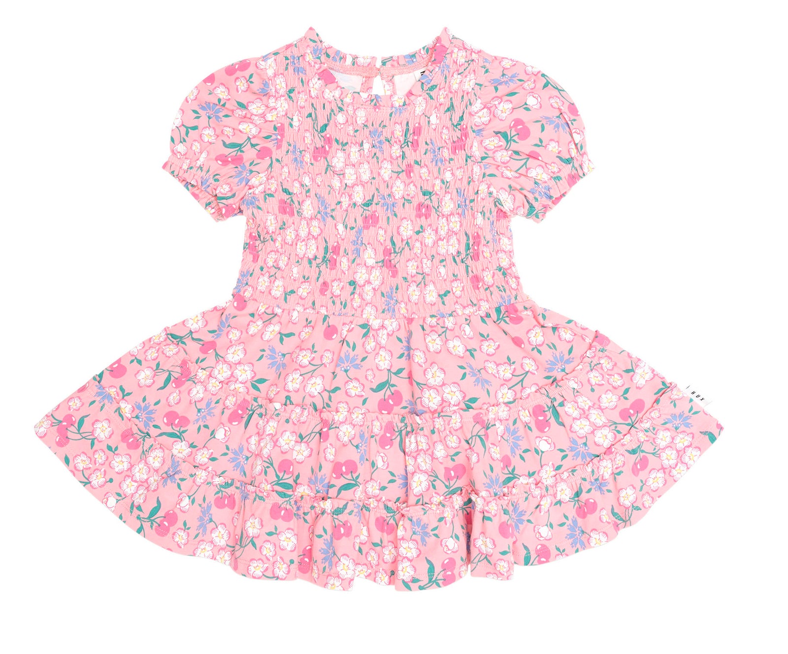 Tropical Cherry Floral Tiered Puff Dress