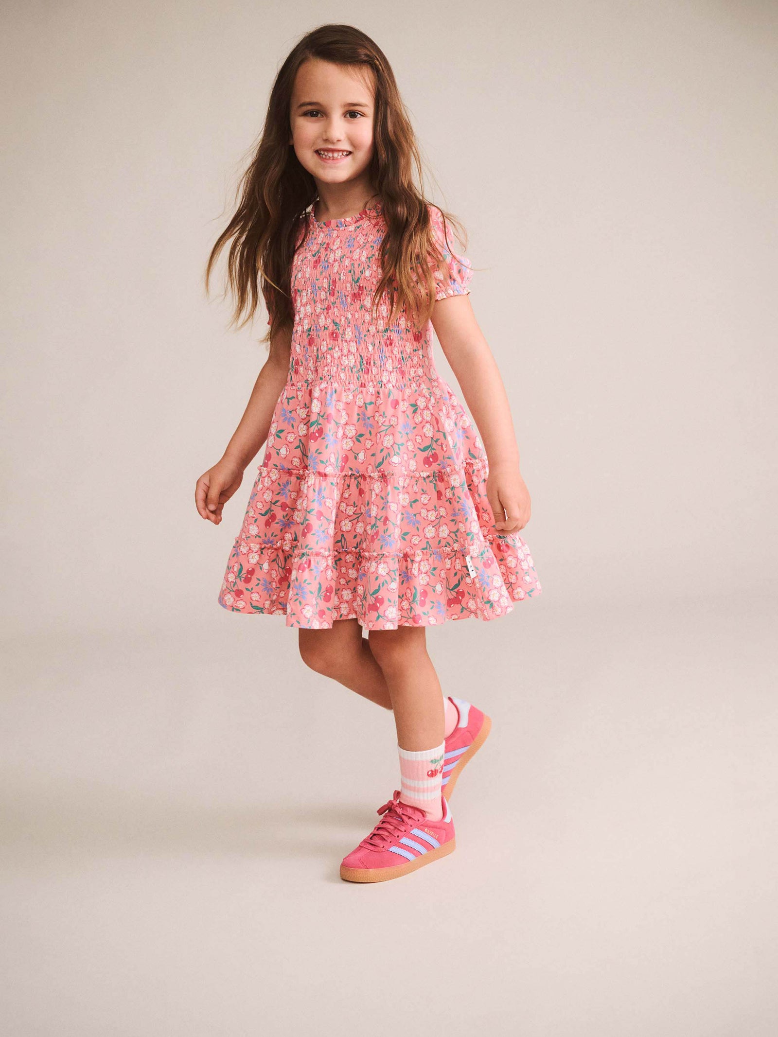 Tropical Cherry Floral Tiered Puff Dress