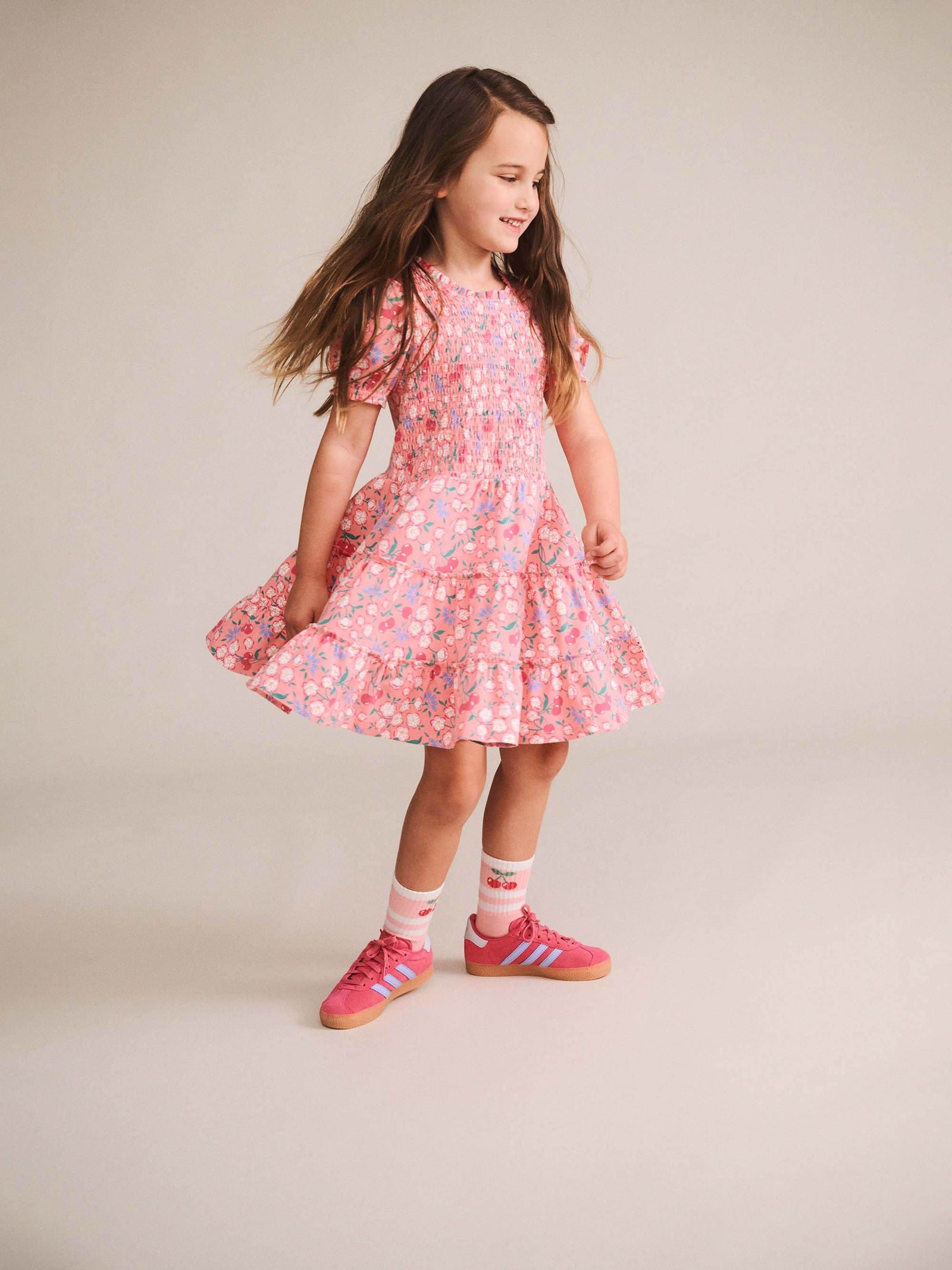 Tropical Cherry Floral Tiered Puff Dress