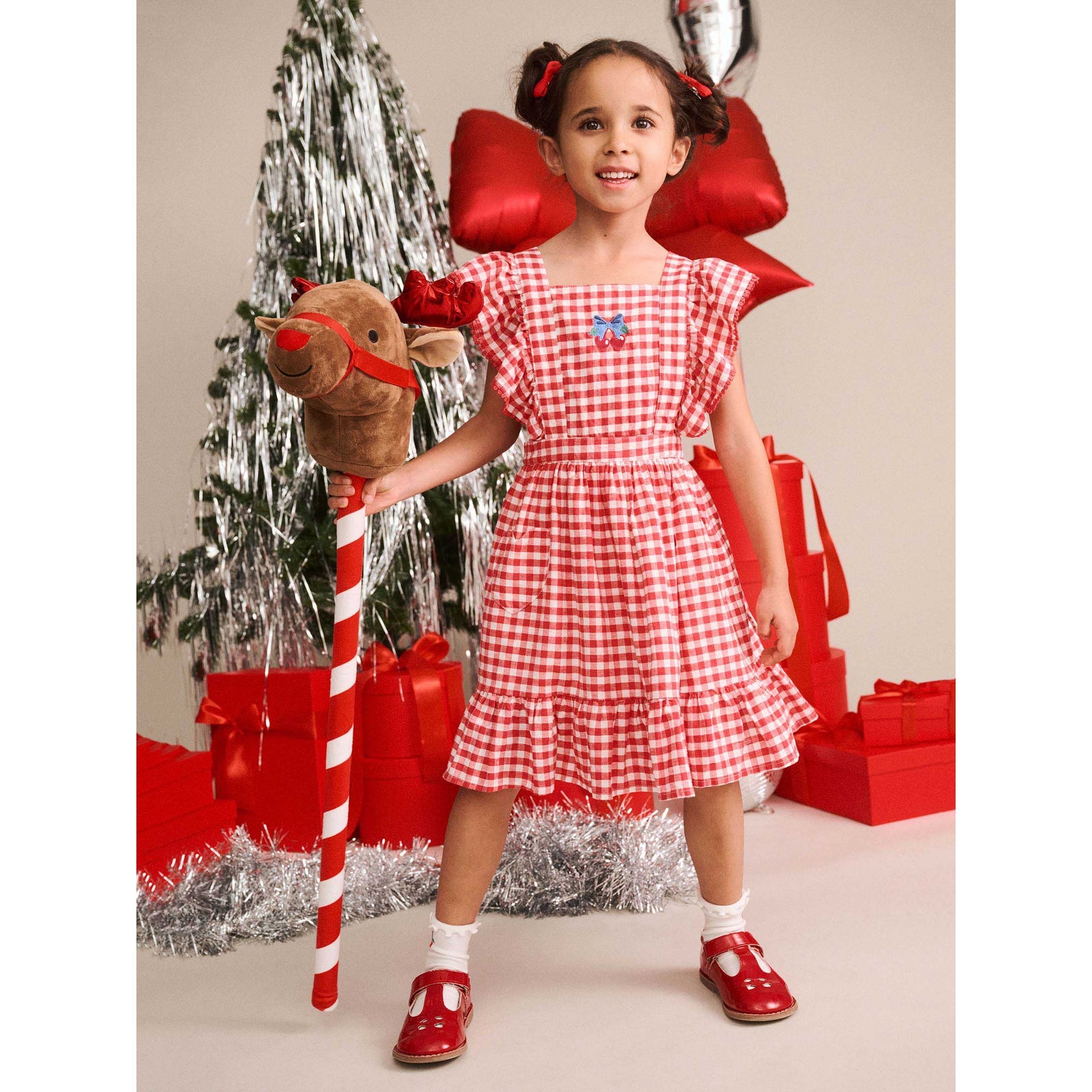 Cherry Bow Gingham Pinafore