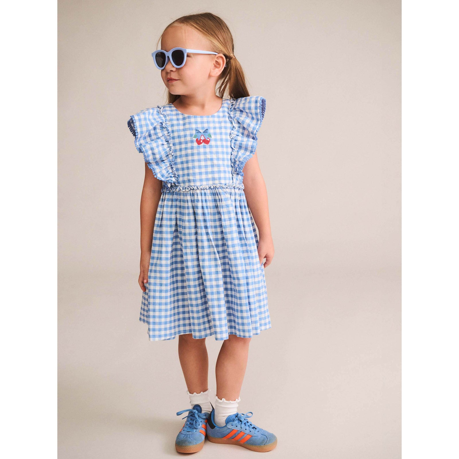 Dusty Blue Gingham Bow Dress