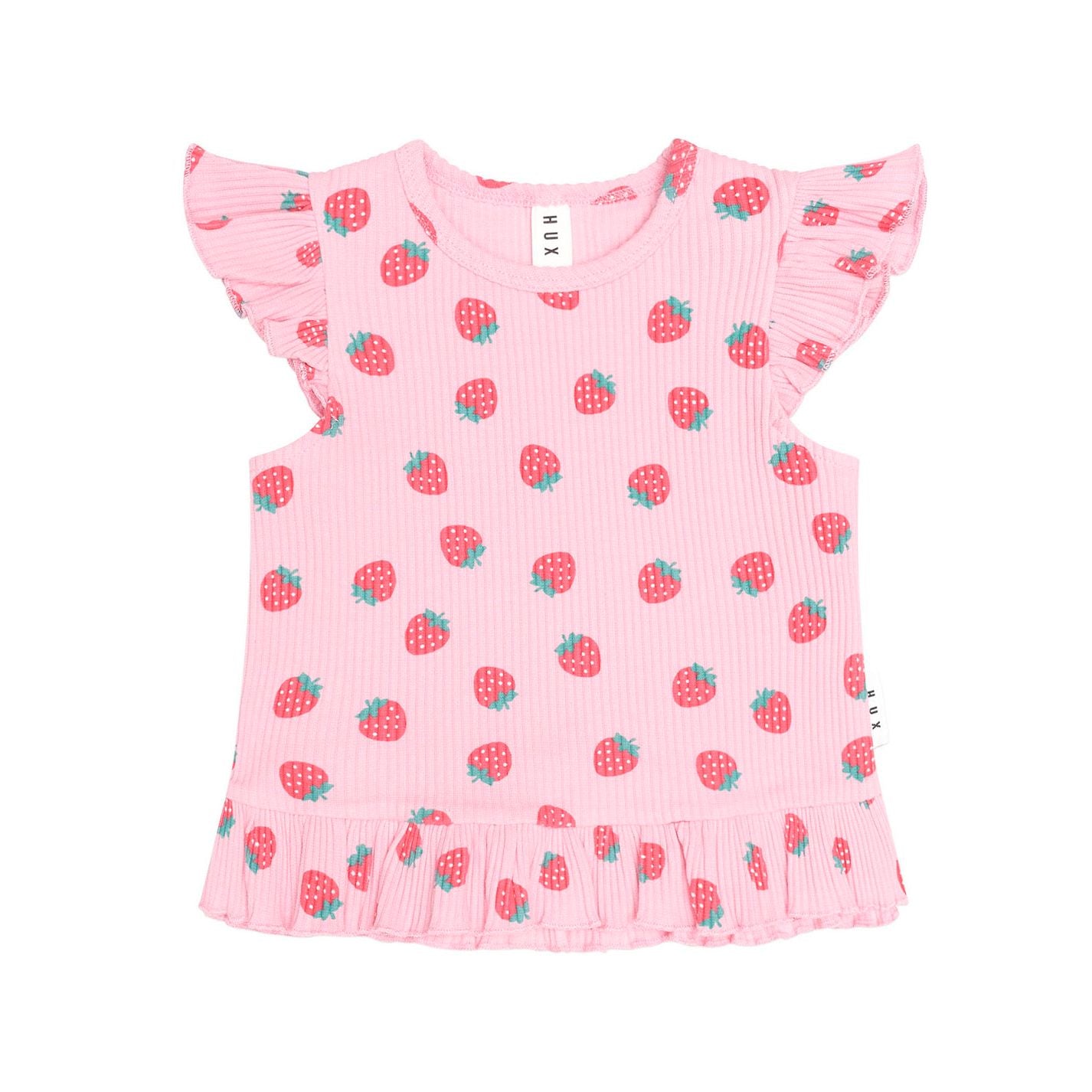 Strawberry Print Rib Peplum Tee