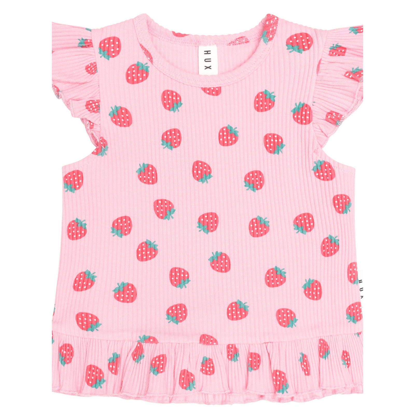 Strawberry Print Rib Peplum Tee