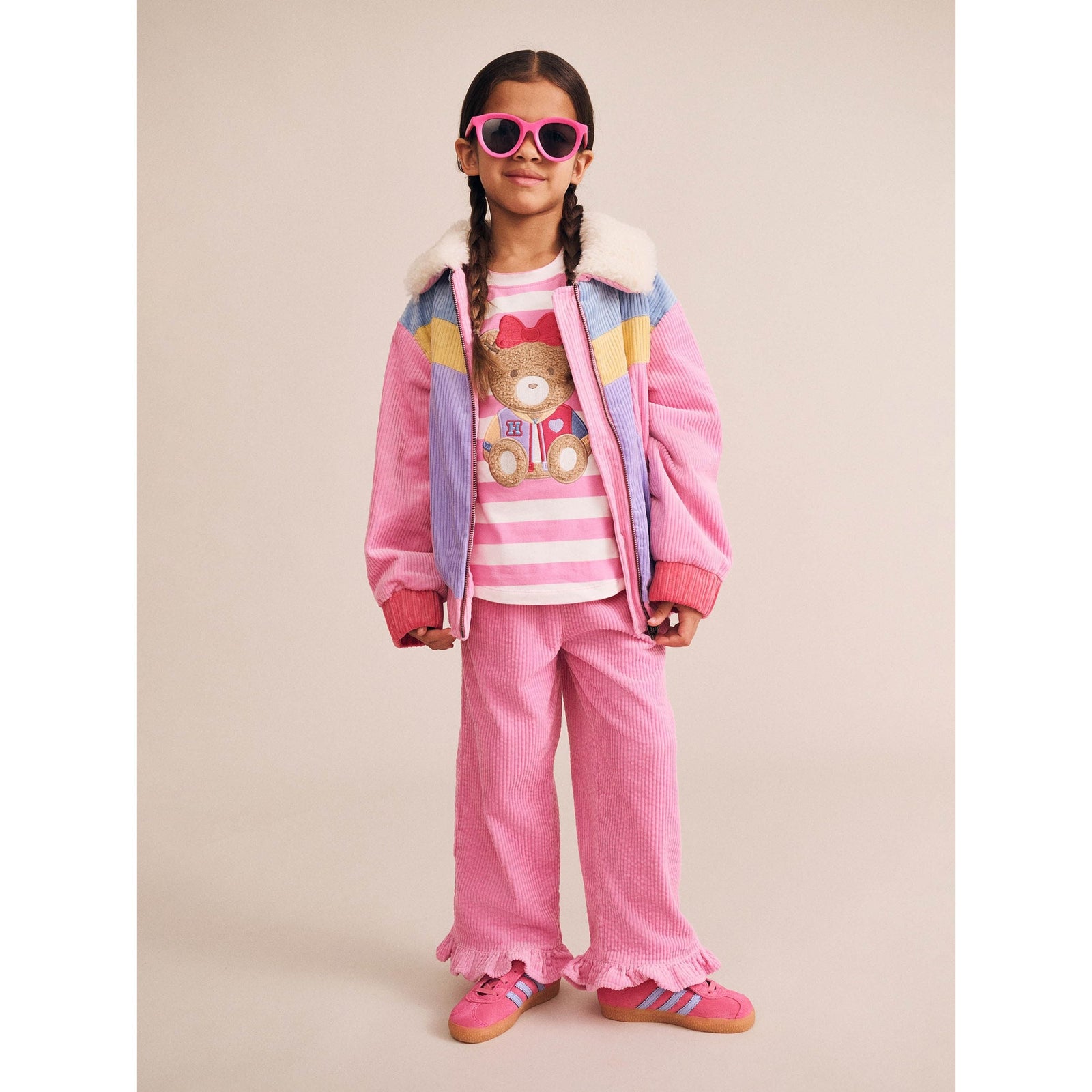 Colour Block Cord Jacket - Pink