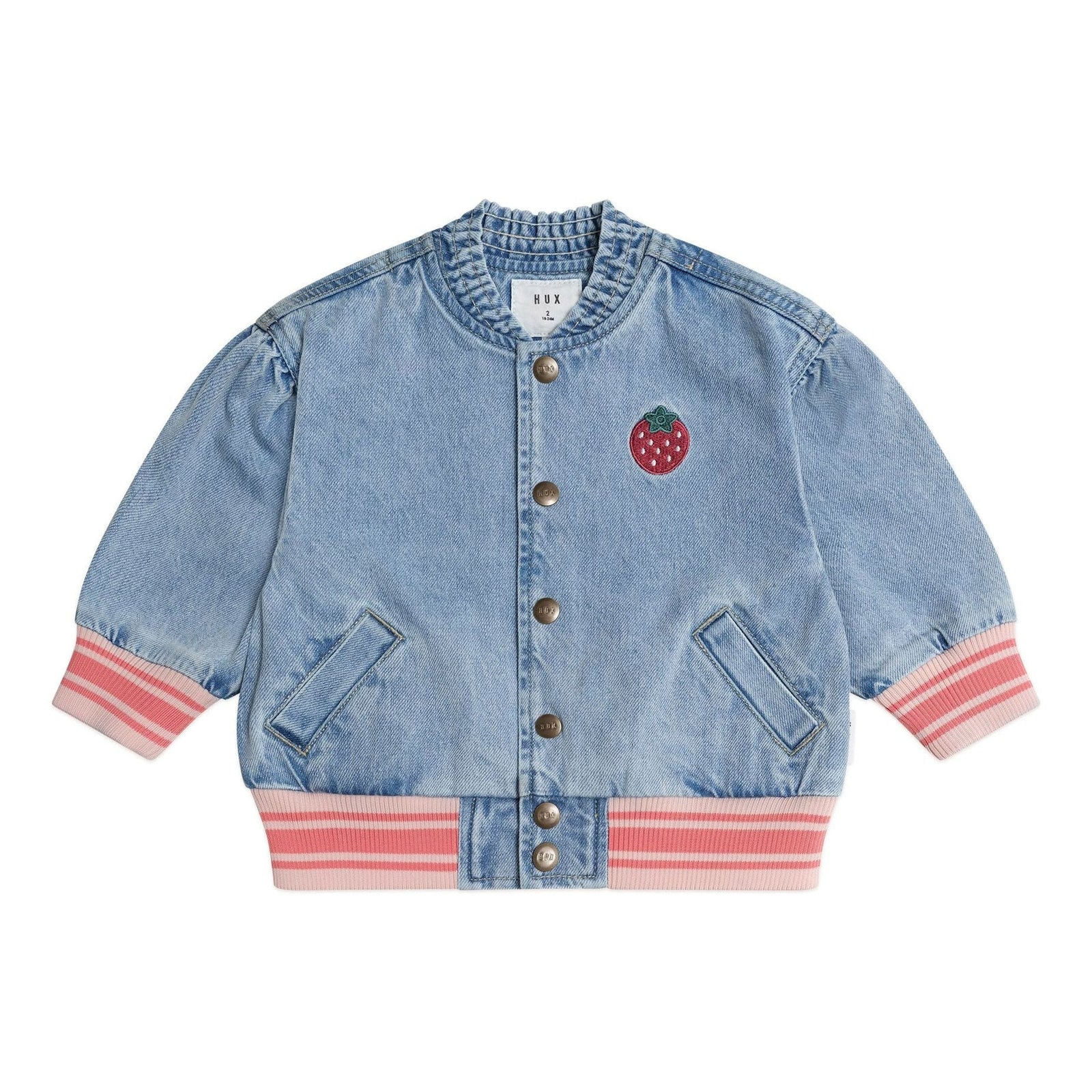 Dreamy Denim Strawberry Bomber
