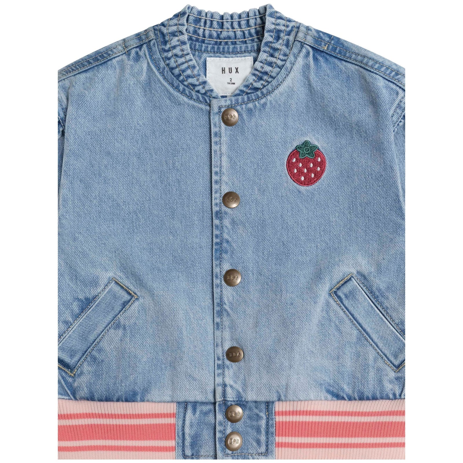 Dreamy Denim Strawberry Bomber